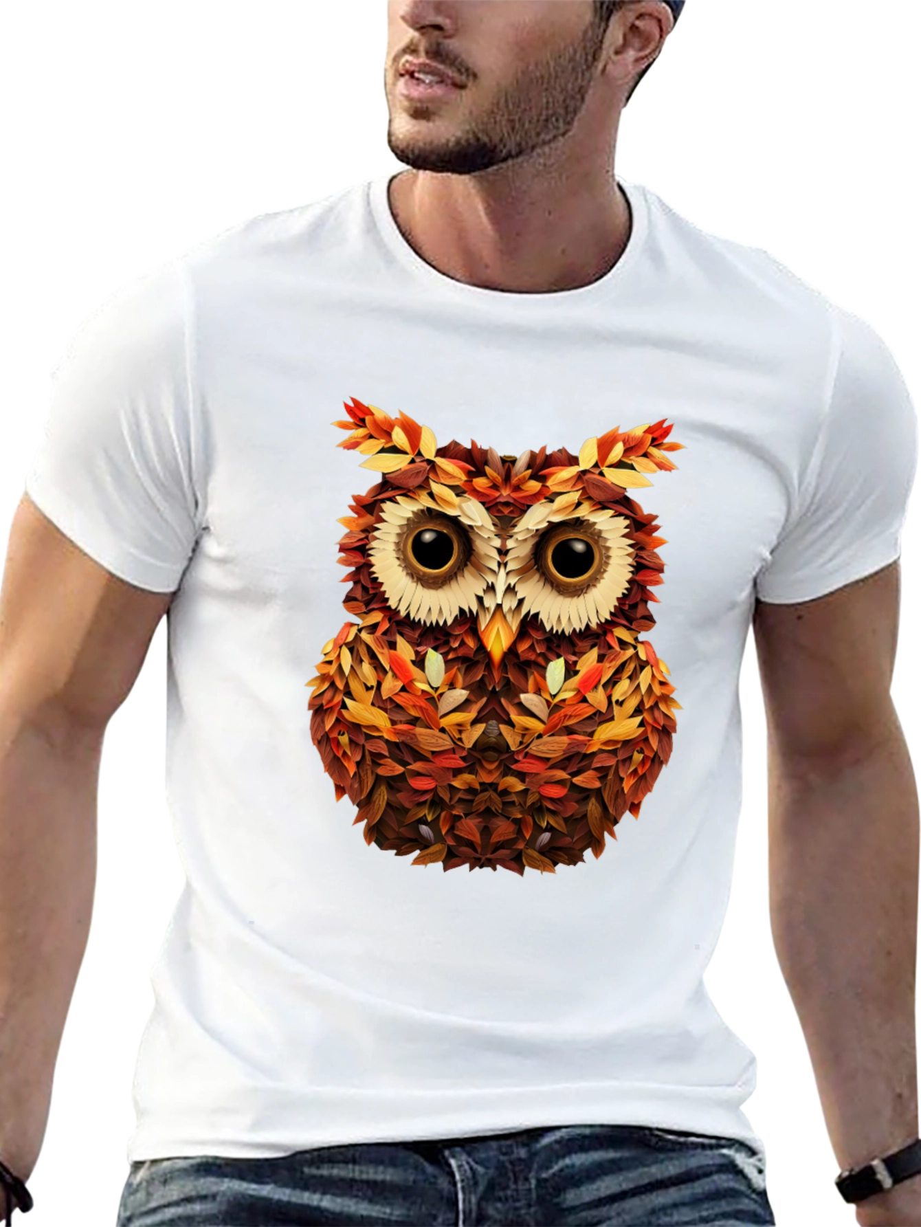Autumn Owl Graphic Tee - Nature Inspired Black T-Shirt