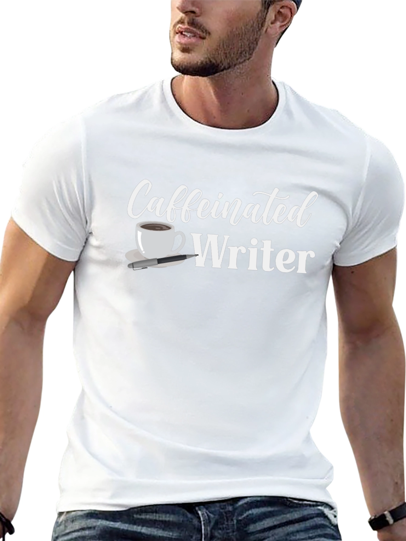 Caffeinated Writer Graphic T-Shirt - Black Cotton Tee