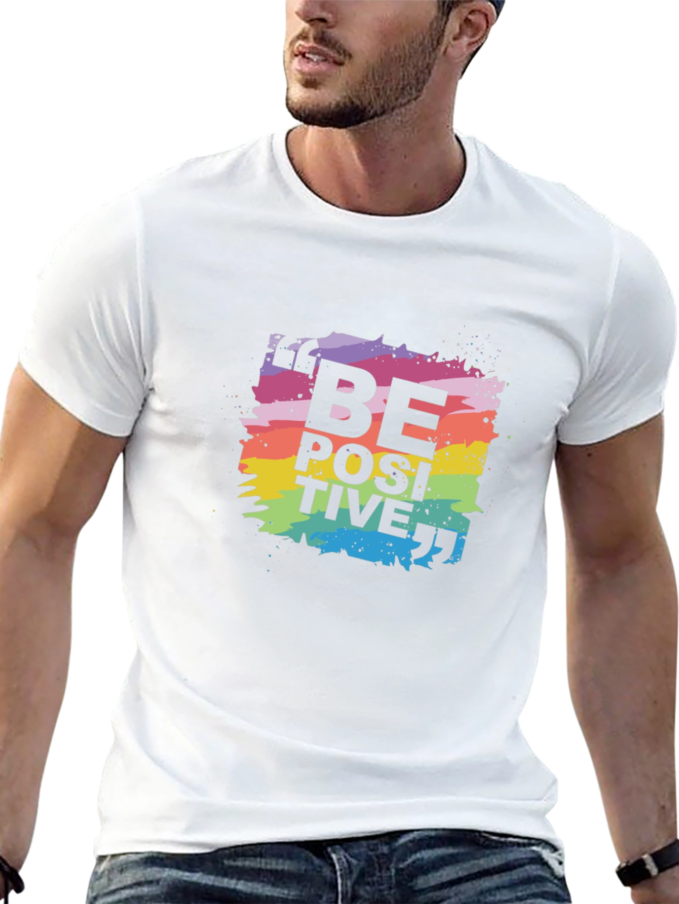 Be Positive Rainbow Graphic T-Shirt