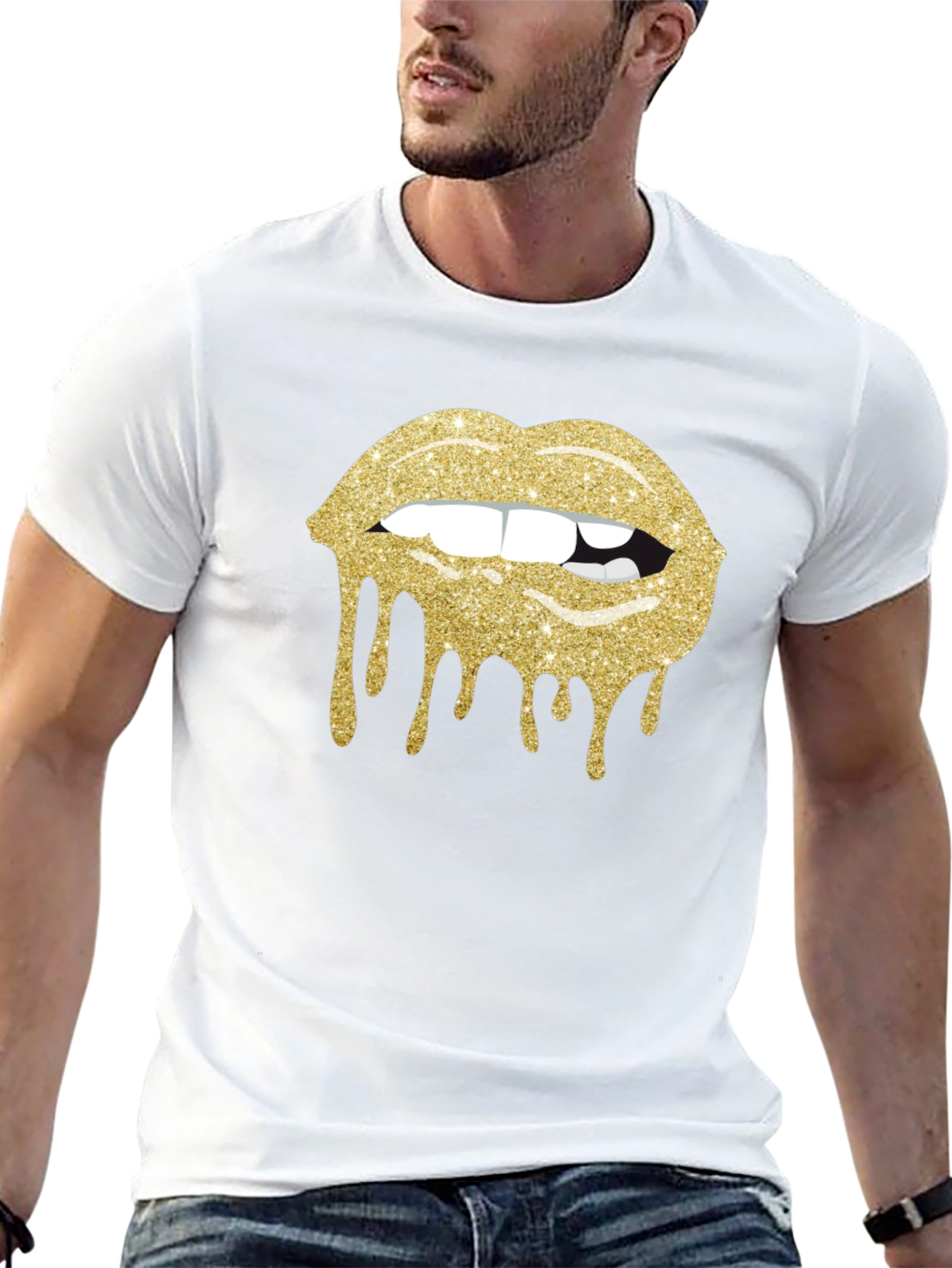 Glitter Lips Graphic Black T-Shirt