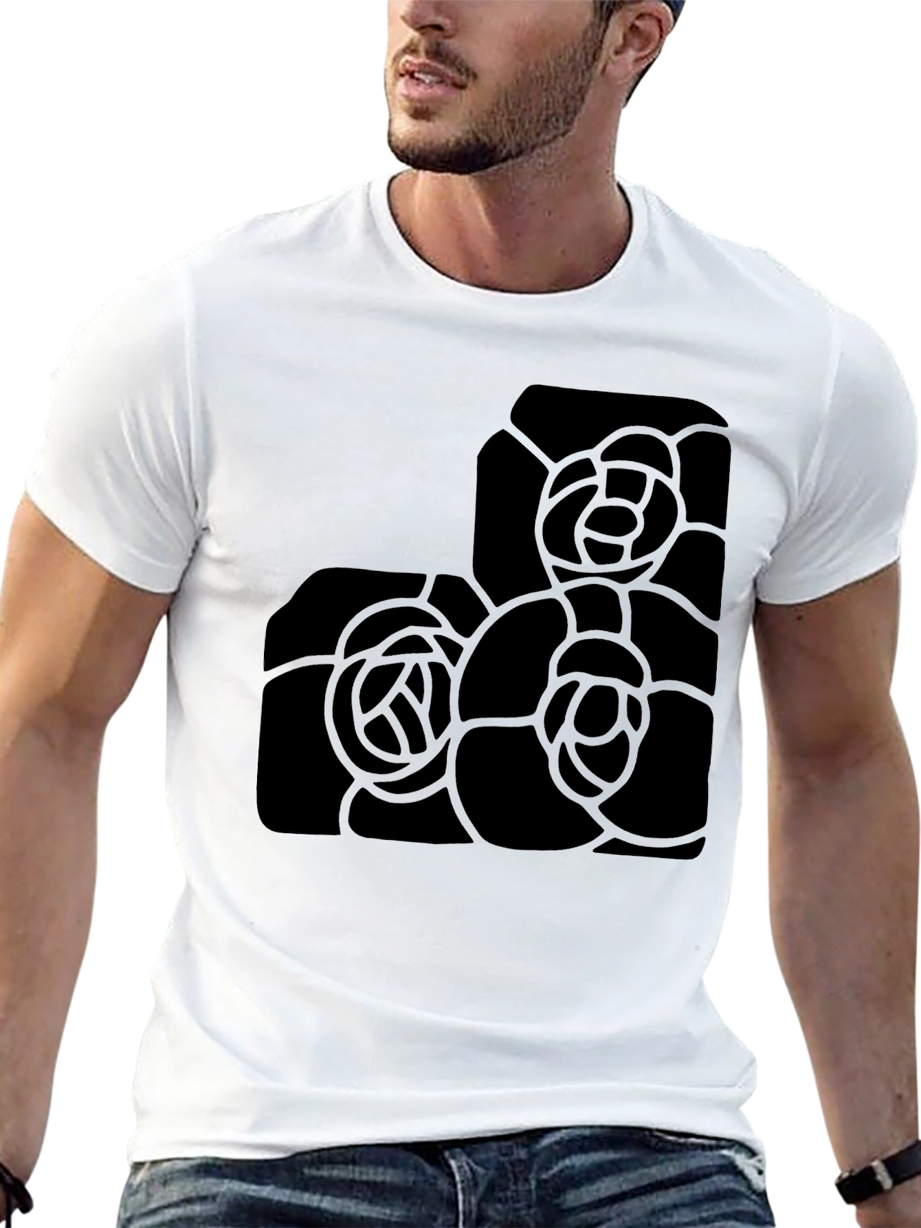 Black Rose Graphic T-Shirt - Modern Floral Design