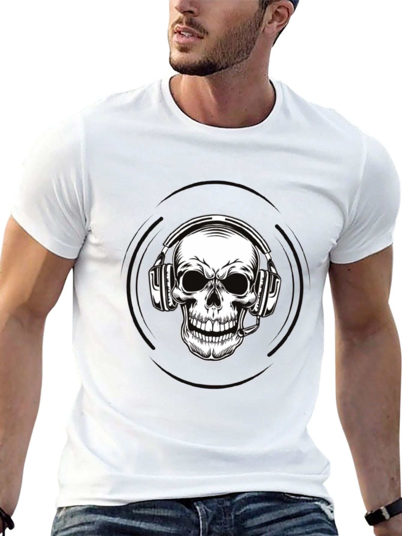 Skull Headphone Graphic Tee - Black