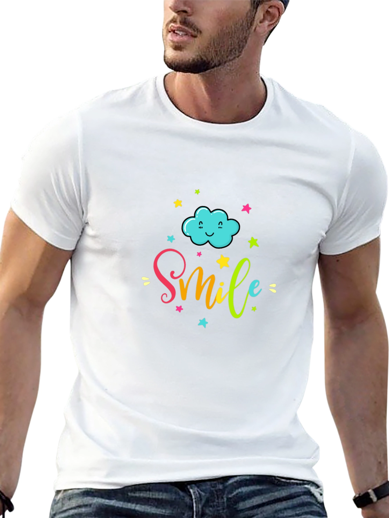Smile Cloud Graphic Tee - Black Cotton T-Shirt