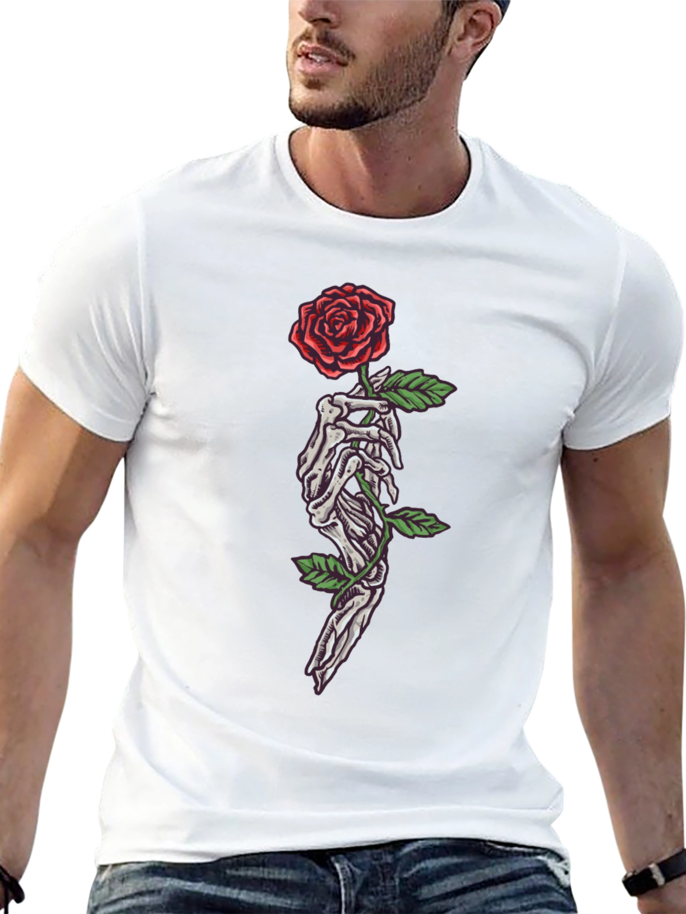 Skeleton Hand Rose Graphic T-Shirt