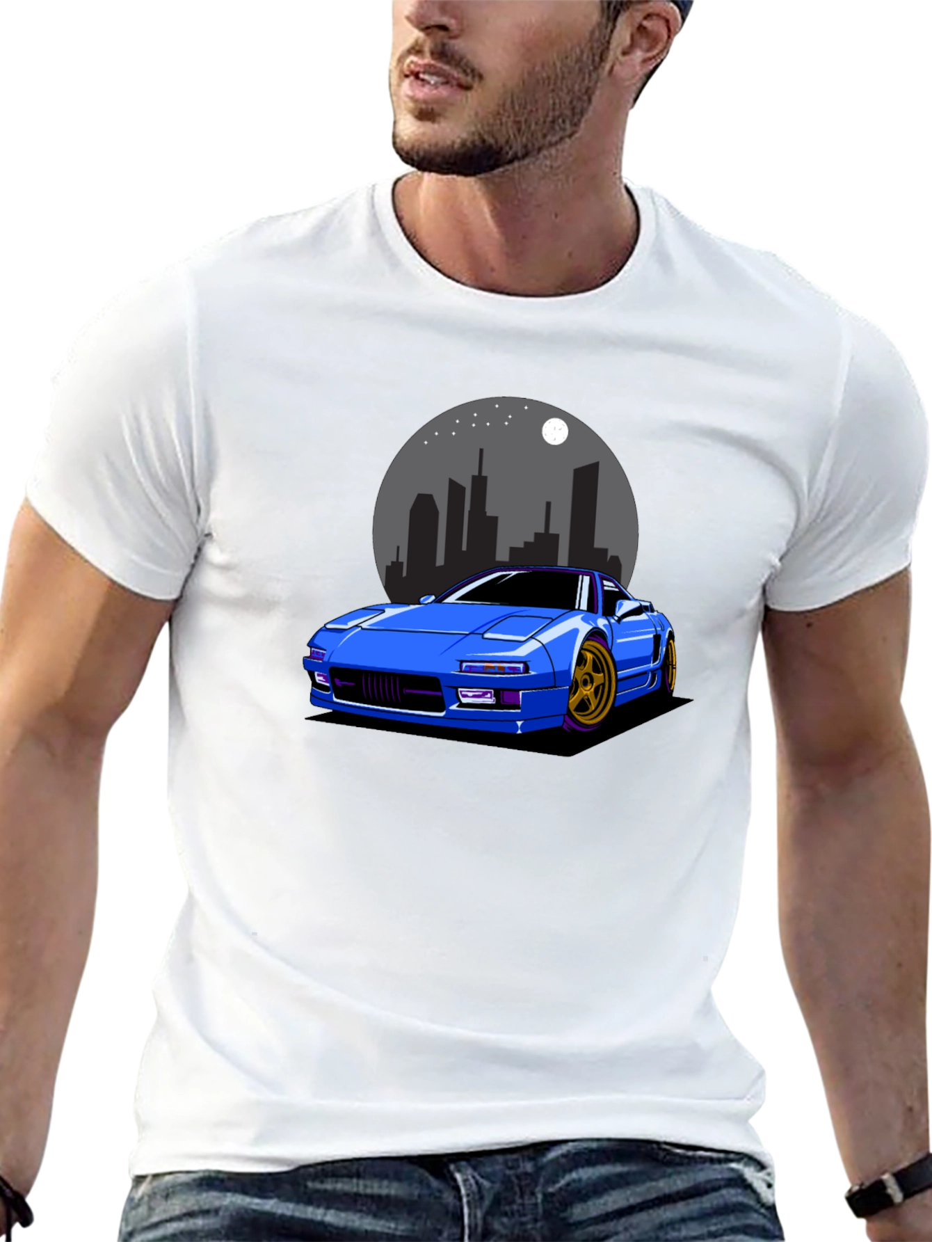 Blue Car Graphic Black T-Shirt