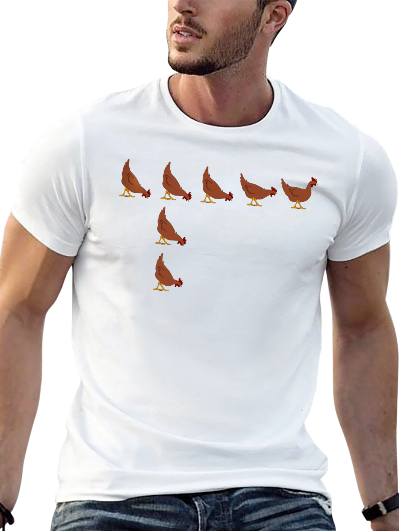 Funny Chicken Pattern Black T-Shirt for Men