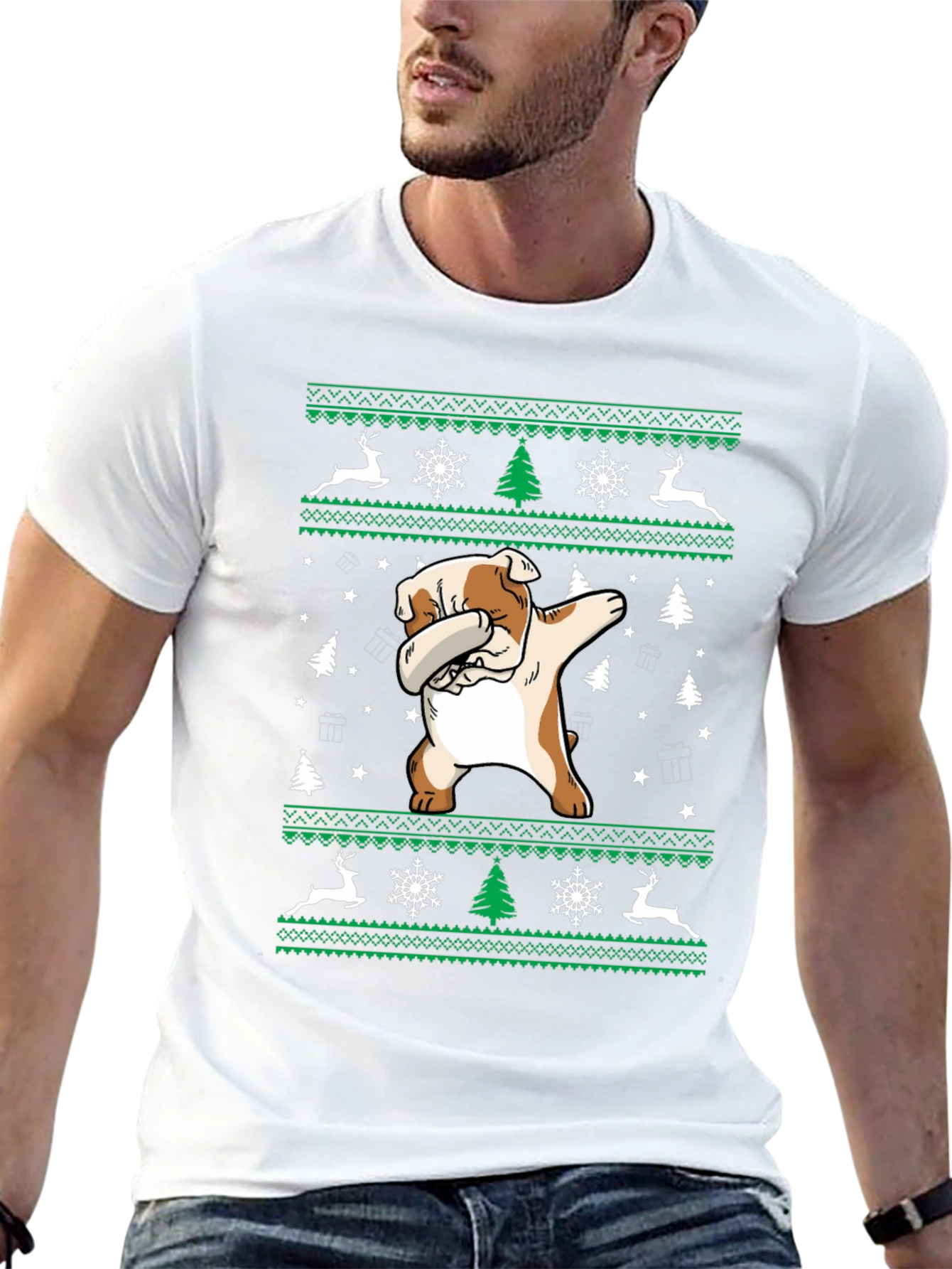 Dabbing Bulldog Christmas T-Shirt
