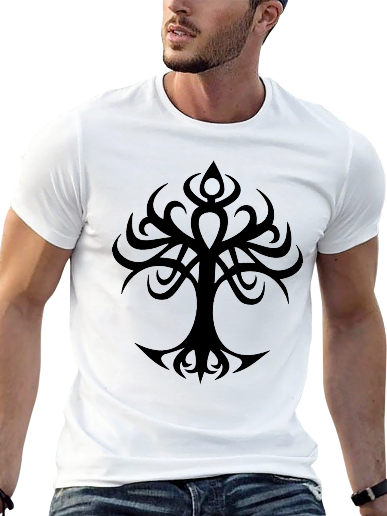 Tribal Tree Graphic Black T-Shirt - Unique Design