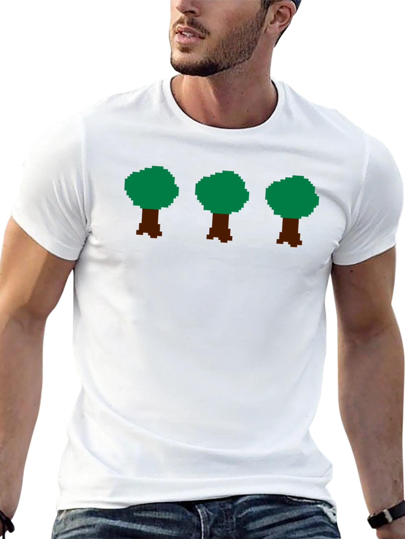 Pixelated Trees Graphic Tee - Retro Gaming Style