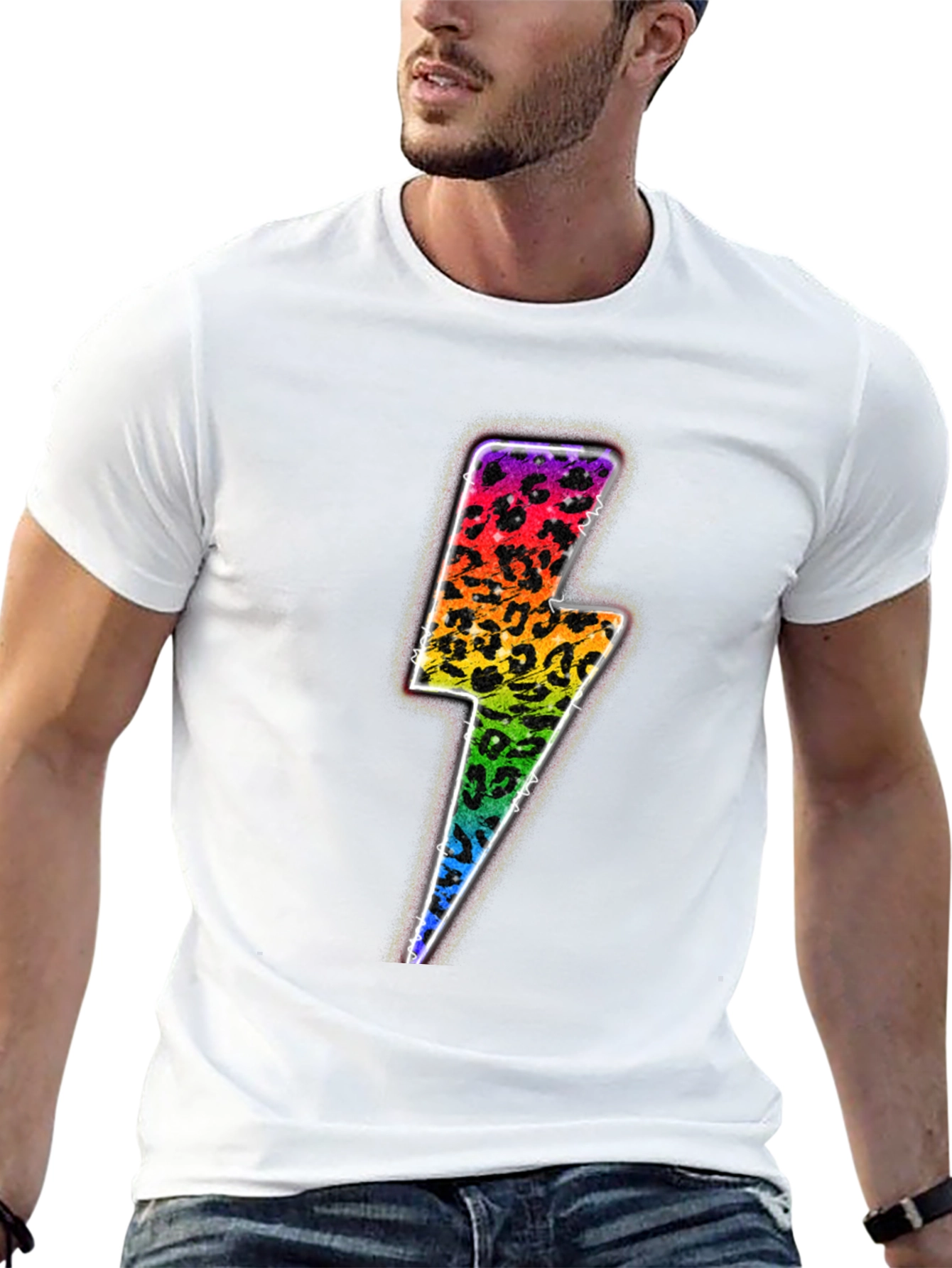 Rainbow Leopard Lightning Bolt Graphic Tee