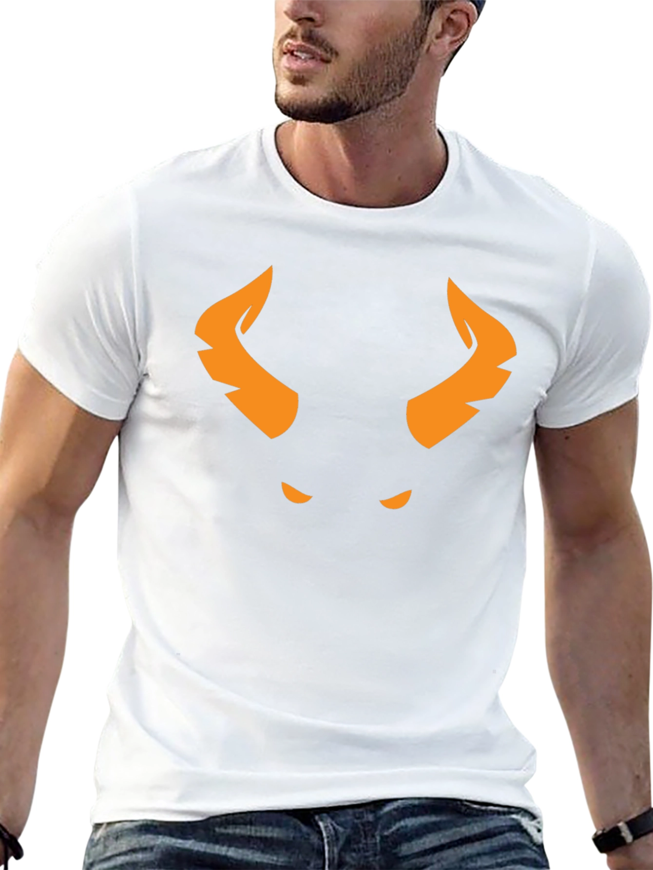 Orange Horned Demon Graphic Black T-Shirt