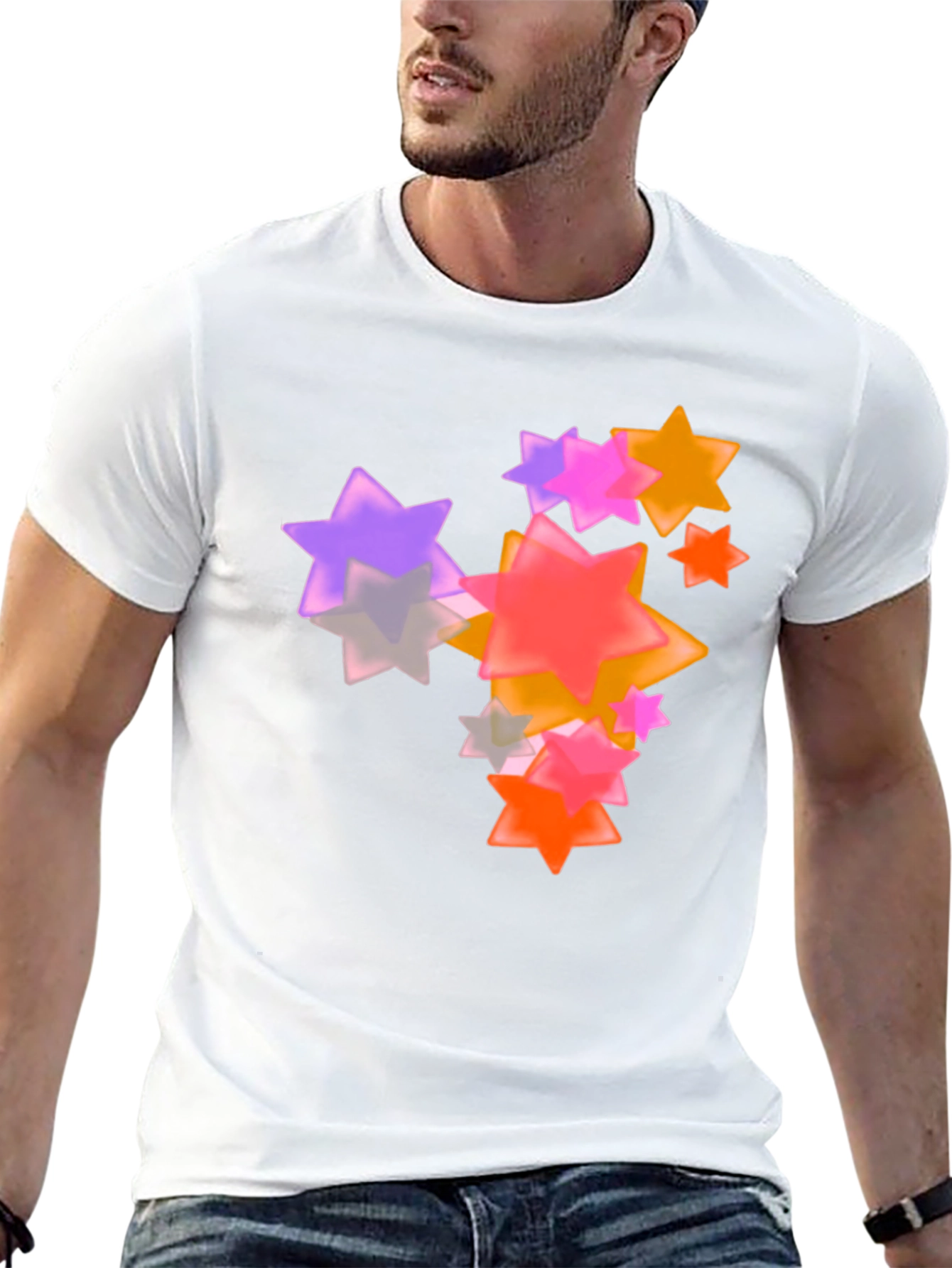 Star Pattern Black Tee Shirt