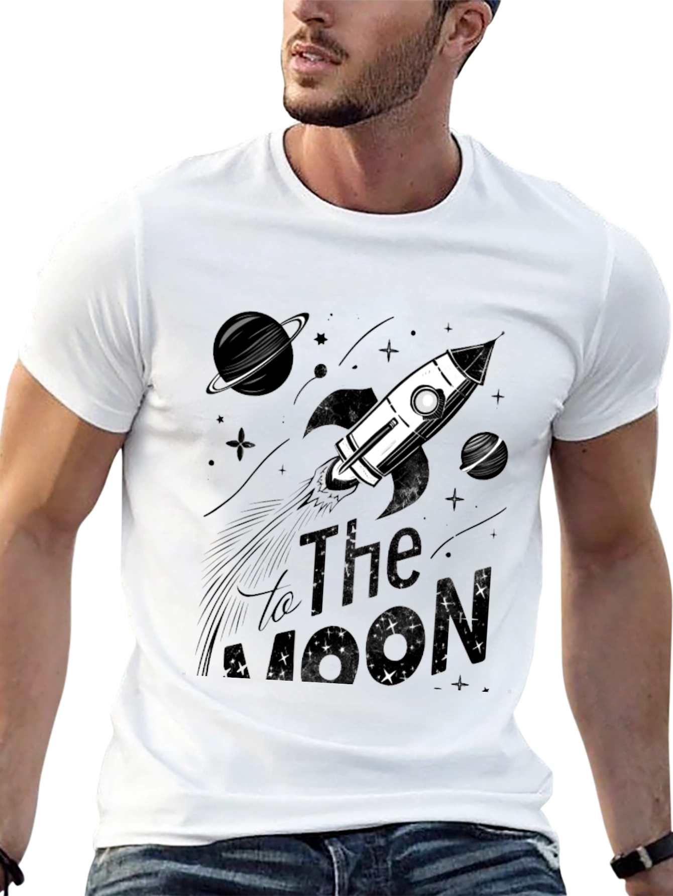 To The Moon Graphic T-Shirt - Space Rocket Tee