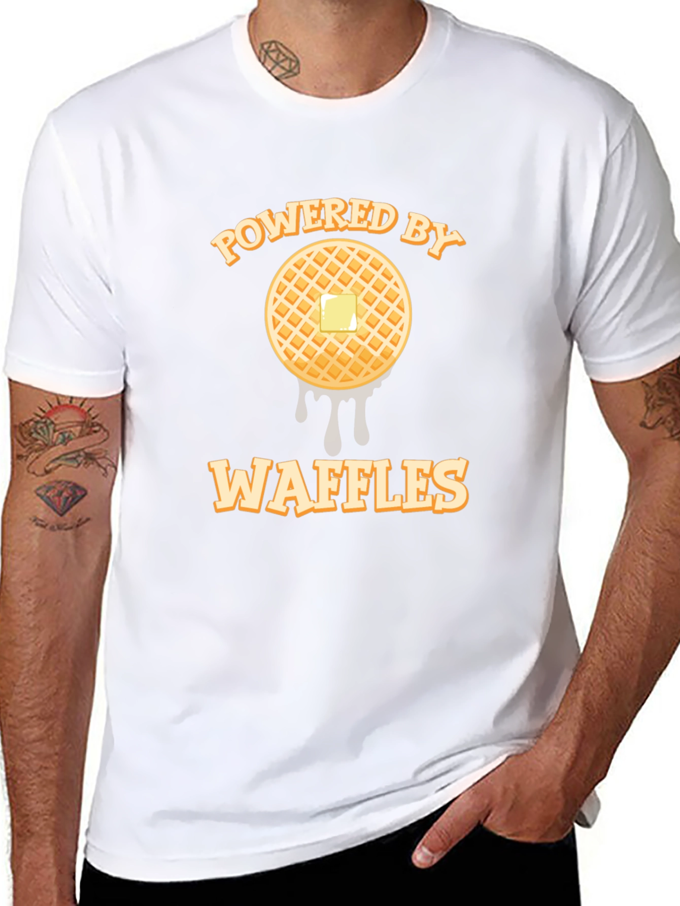 Powered By Waffles T-Shirt - Foodie Apparel