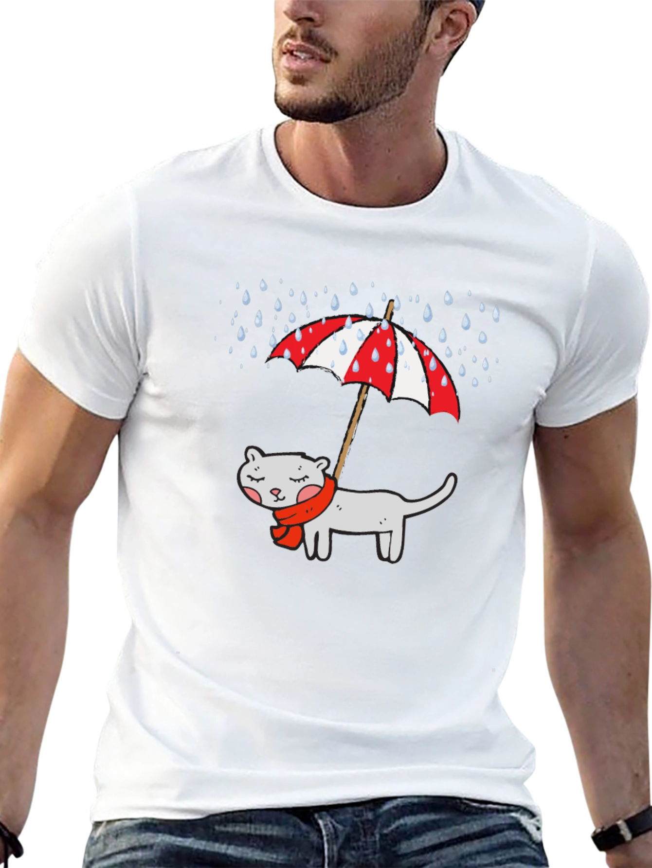 Cat Under Umbrella Graphic T-Shirt