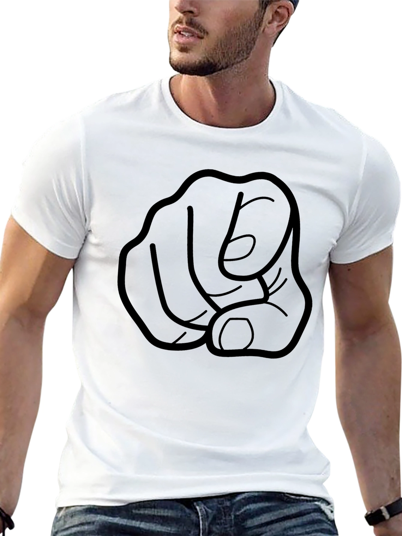 Pointing Finger Graphic Tee - Black Cotton T-Shirt