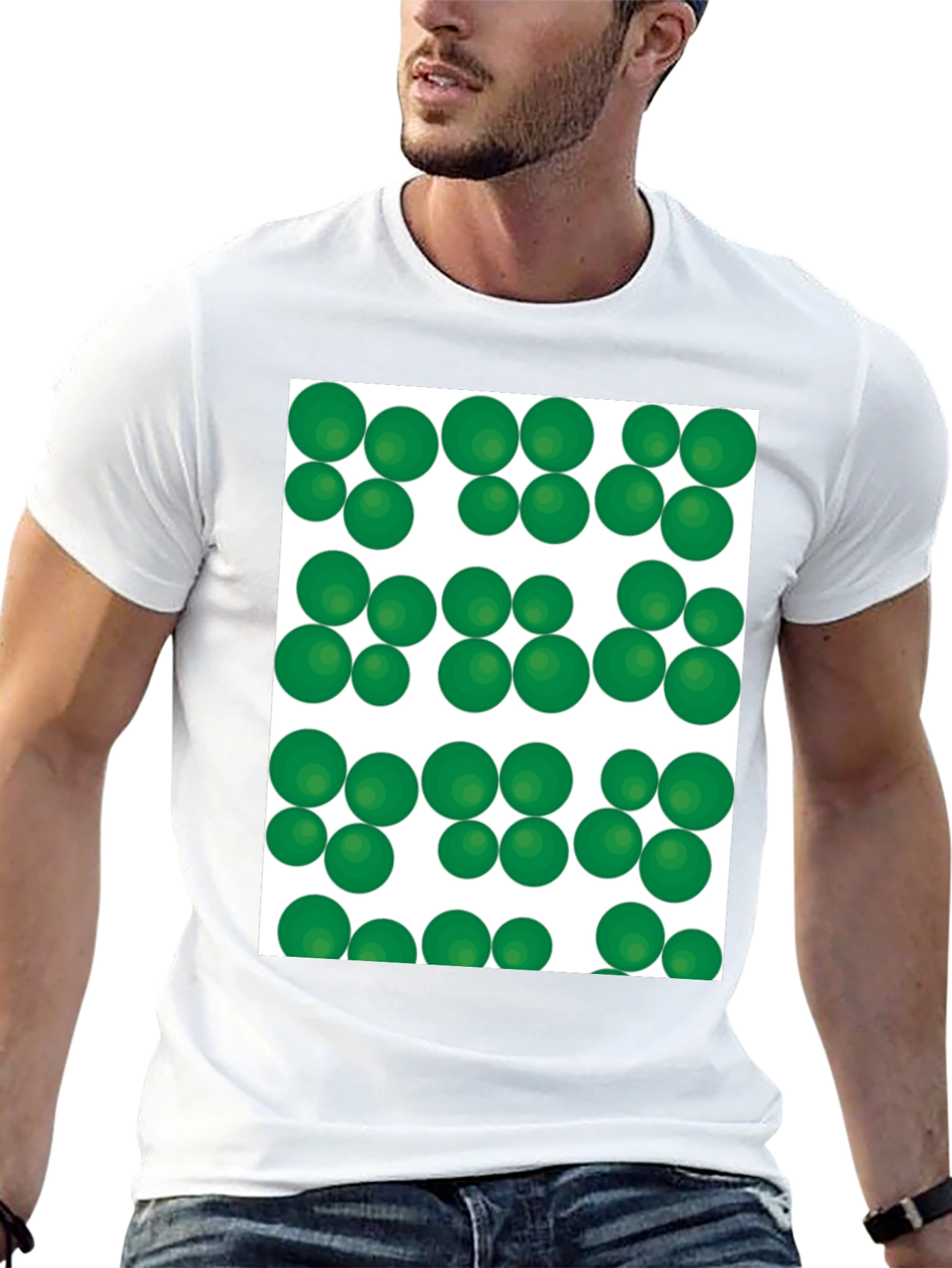 Green Spheres Pattern Black T-Shirt