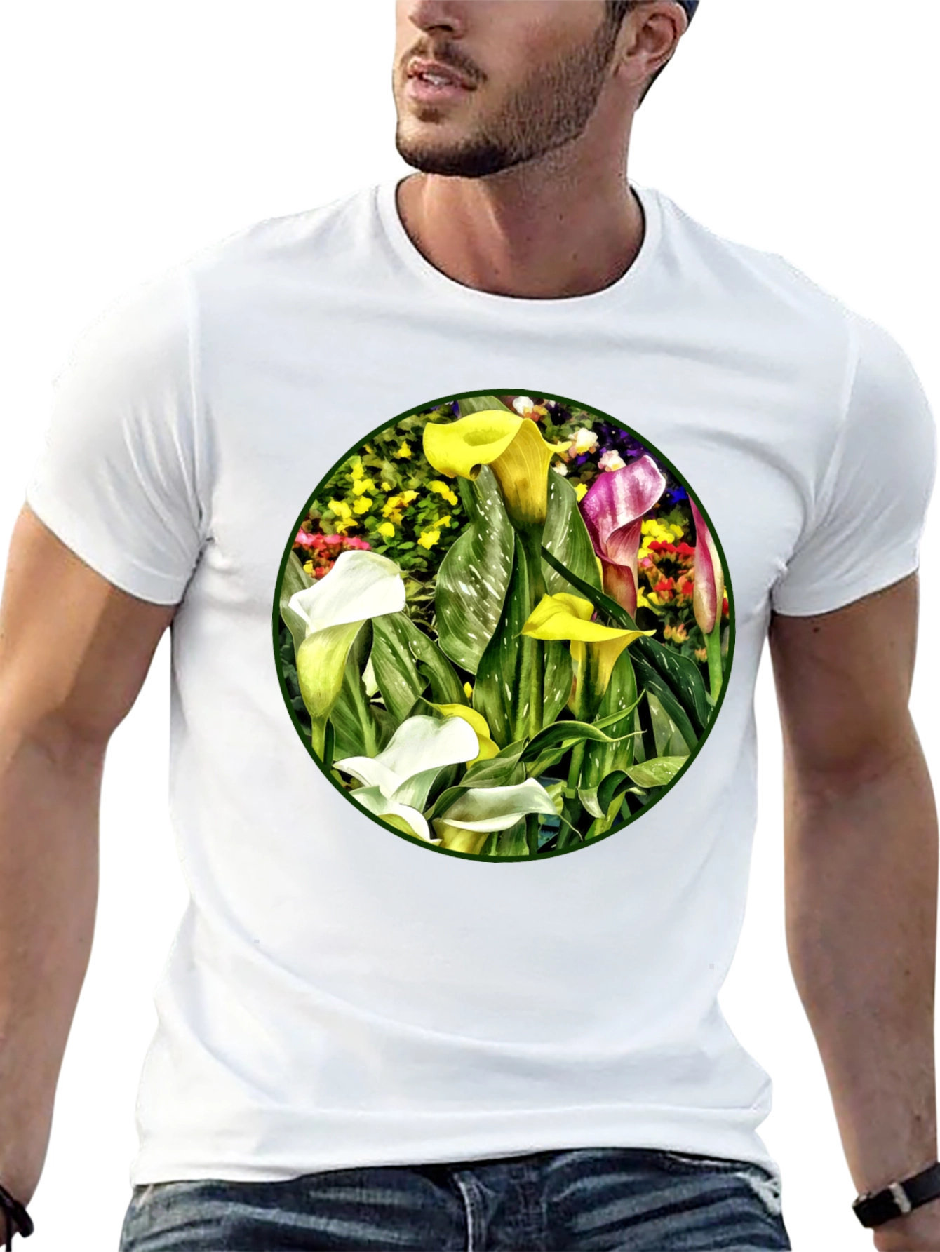 Calla Lily Graphic Print Black T-Shirt