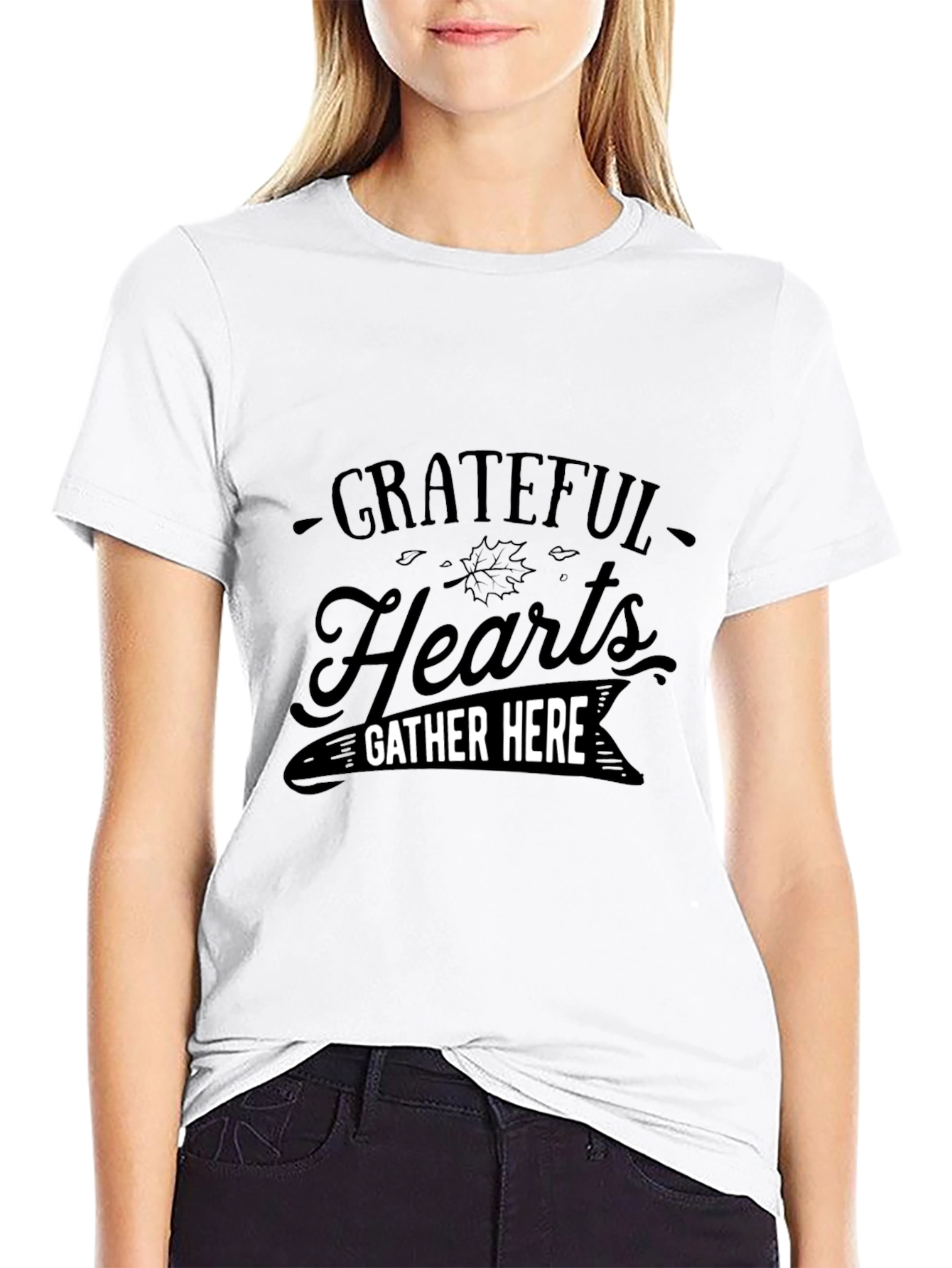Grateful Hearts Gather Here Black T-Shirt