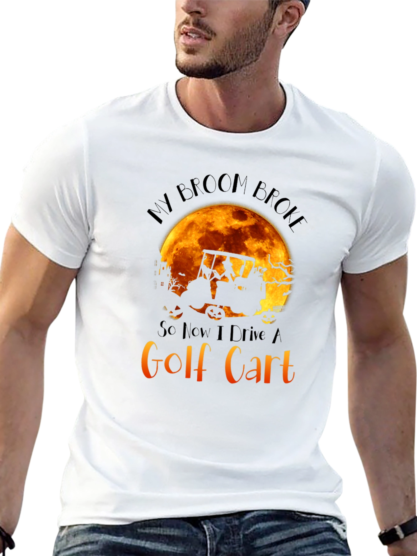 Halloween Golf Cart T-Shirt: My Broom Broke Tee