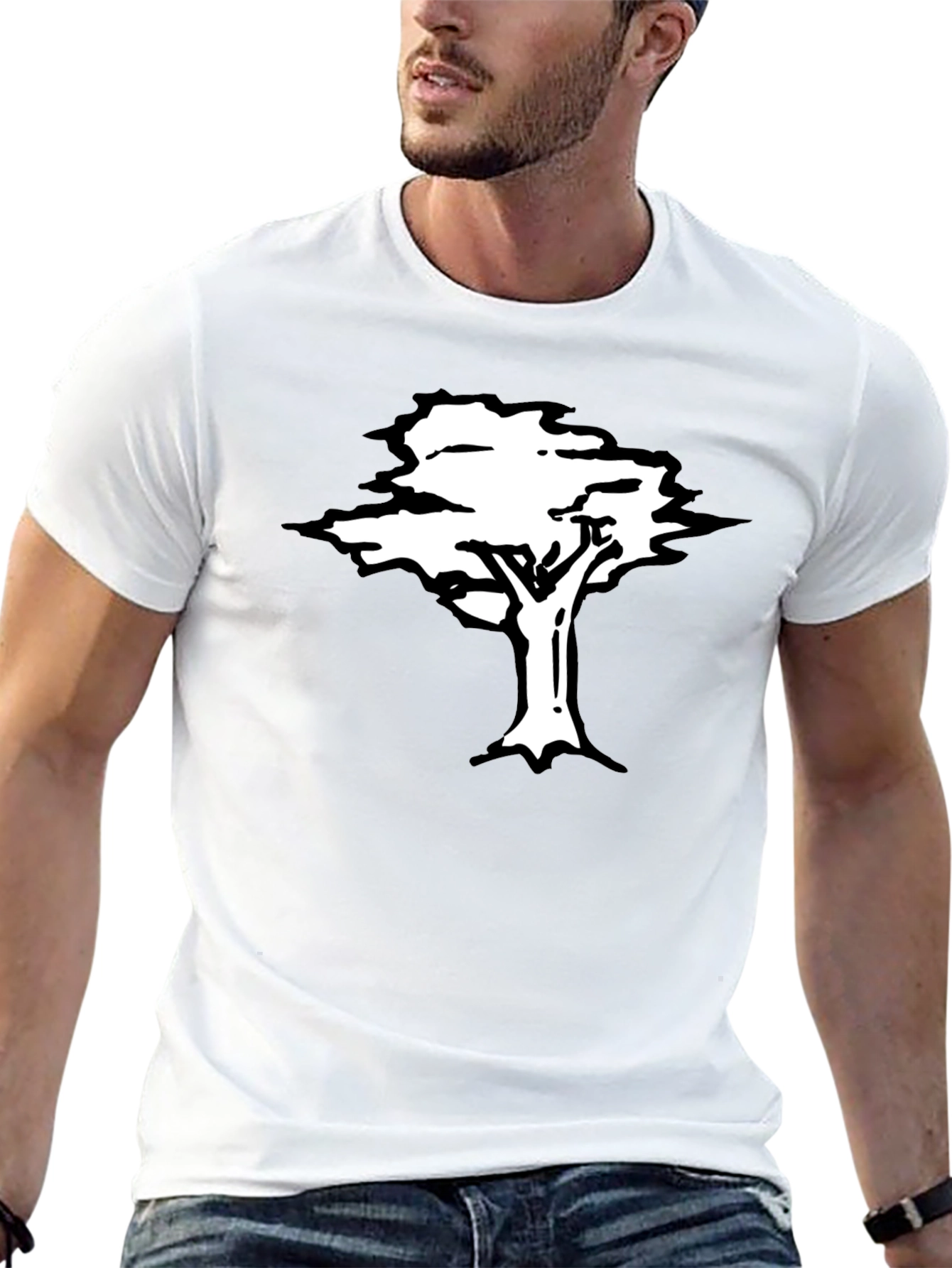 Black T-Shirt with White Tree Graphic