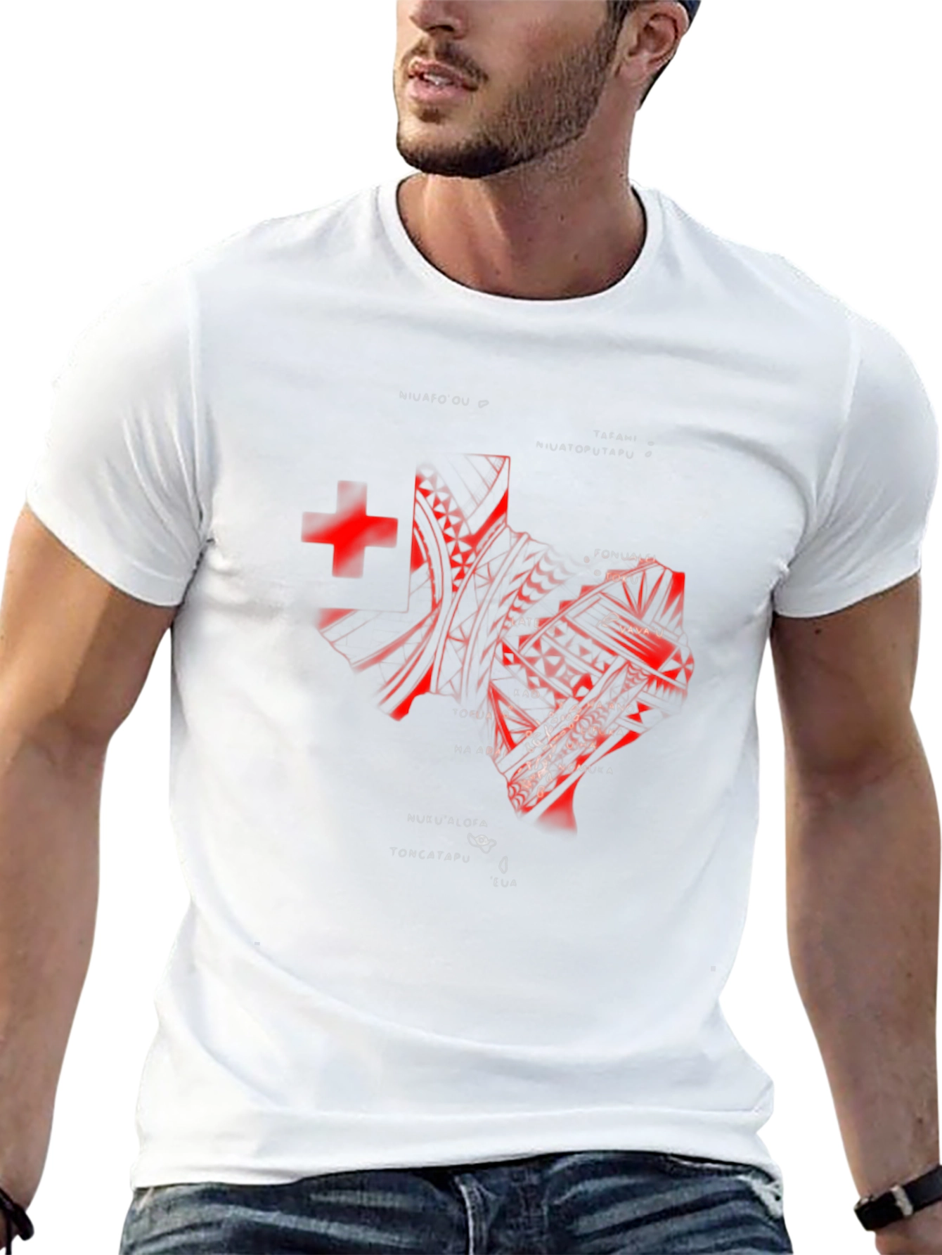 Tonga T-Shirt - Red Tribal Design on Black Tee