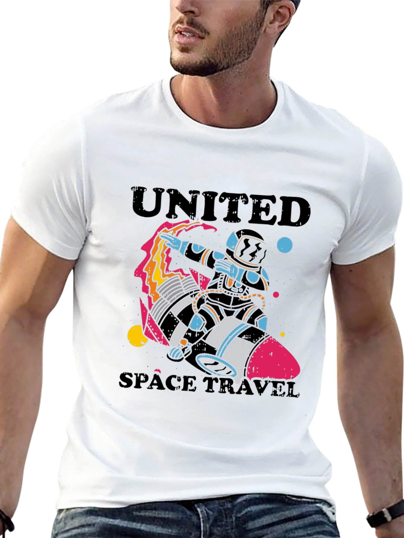 United Space Travel Black Graphic T-Shirt