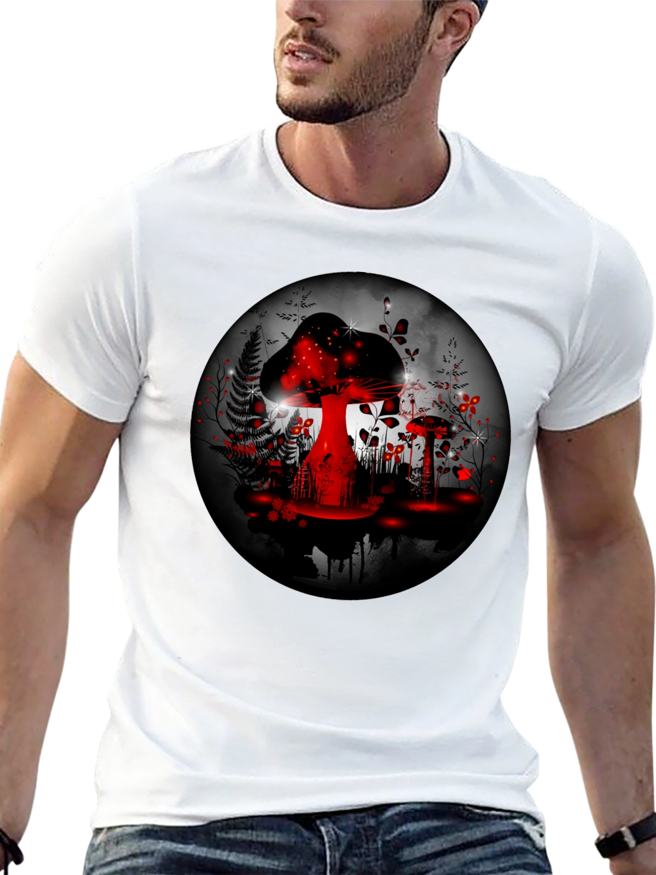 Mushroom Forest Graphic Tee - Black Cotton Blend