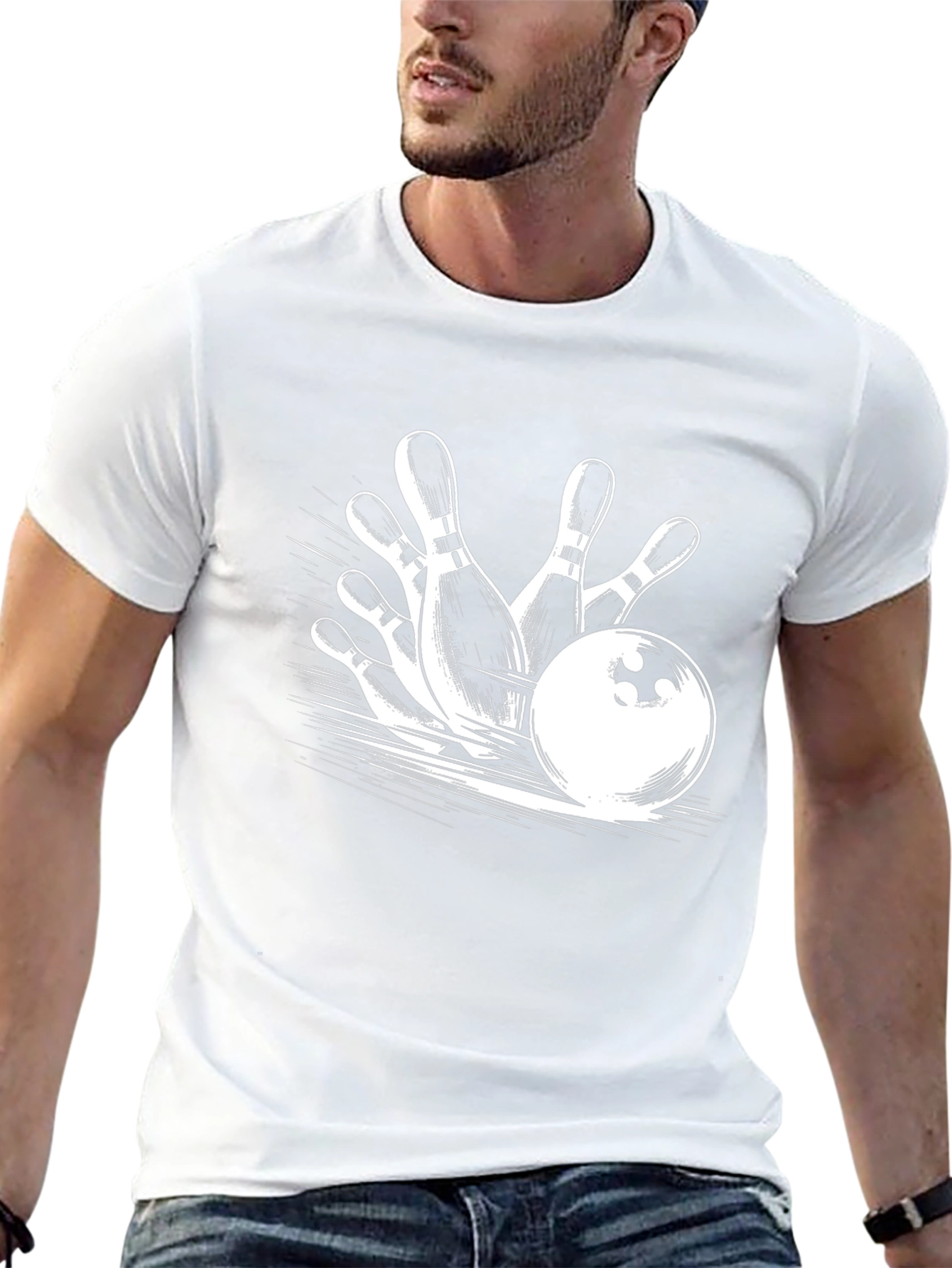 Bowling Strike Graphic Tee - Black Cotton T-Shirt