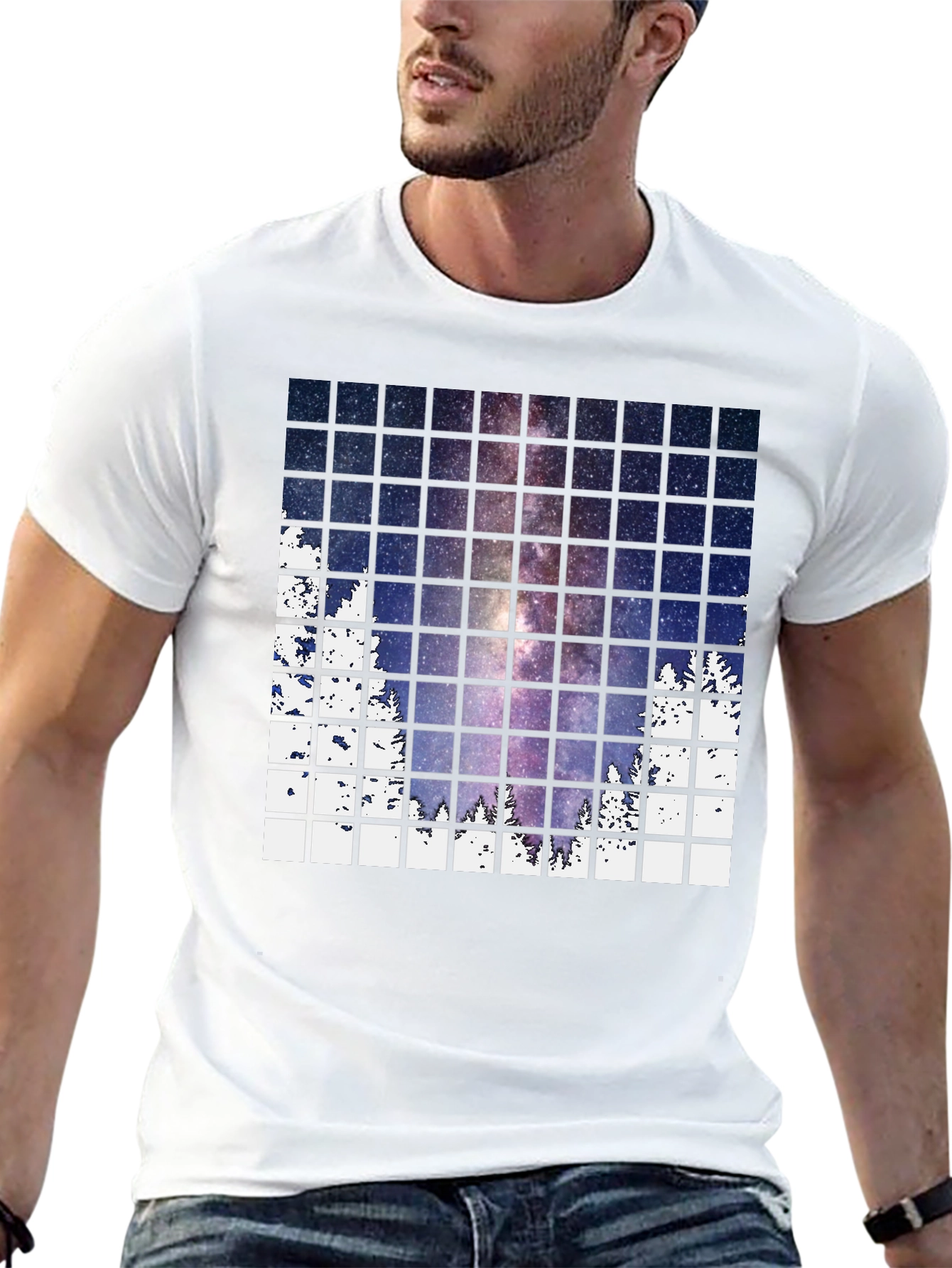 Galaxy Grid Mens Black T-Shirt