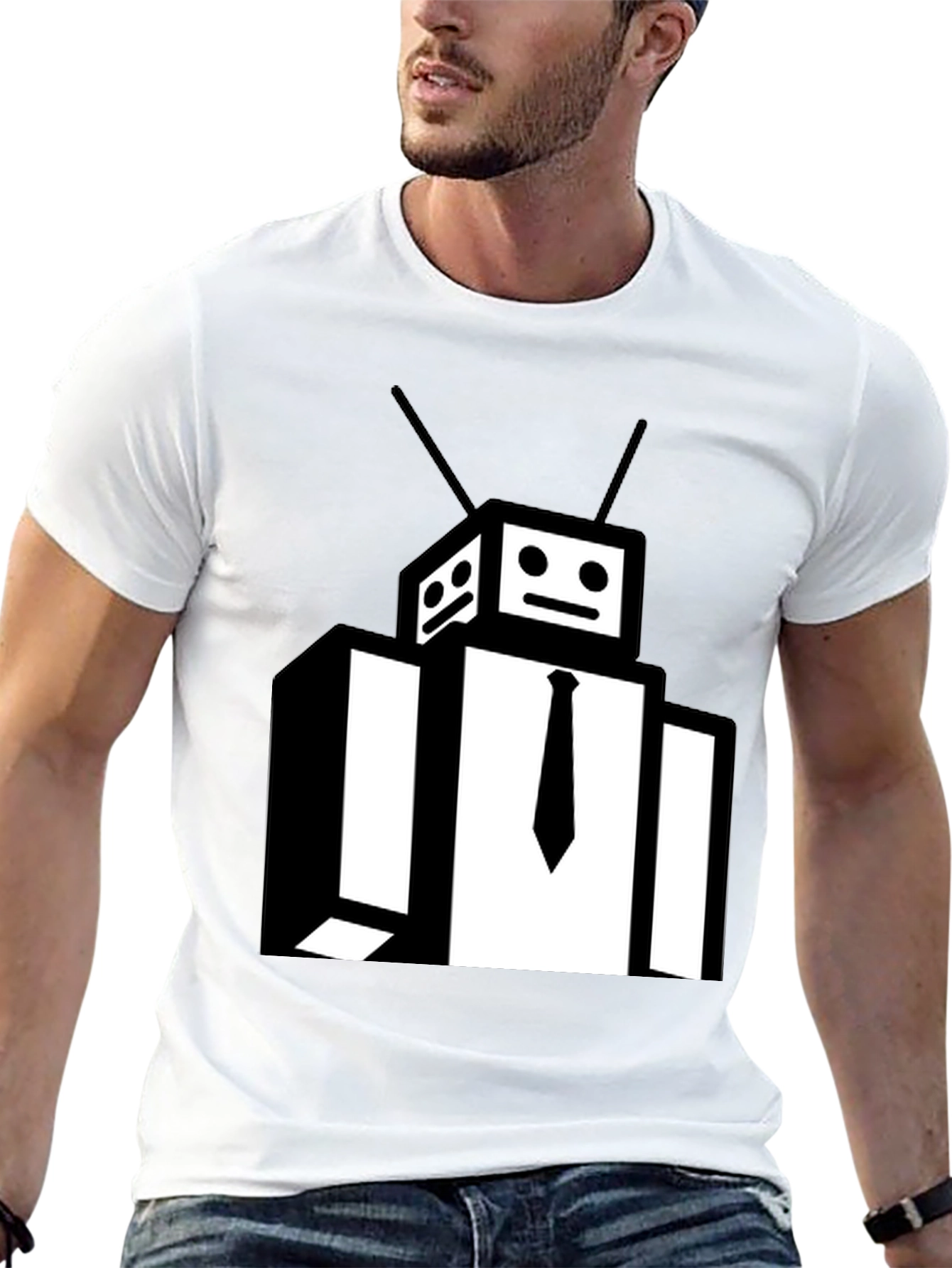 Robot Head Black T-Shirt - Funky Graphic Tee