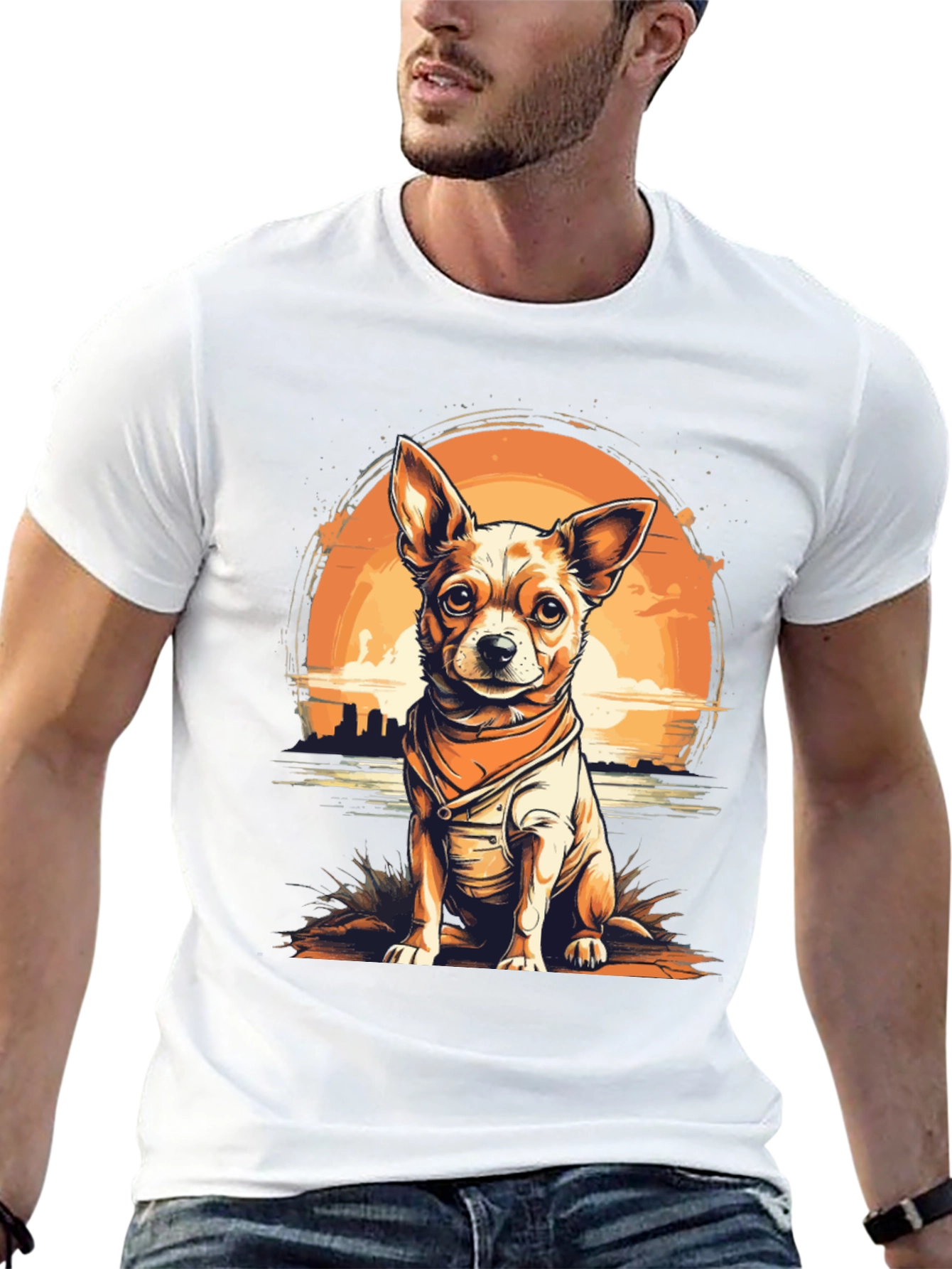 Dog Graphic T-Shirt - Chihuahua Sunset Design