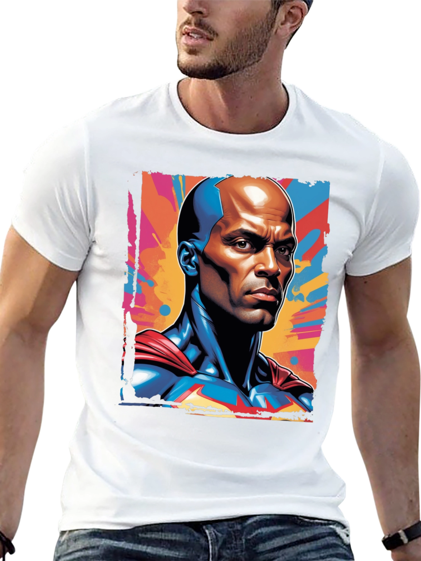 Bold Superhero Graphic Tee - Black Cotton
