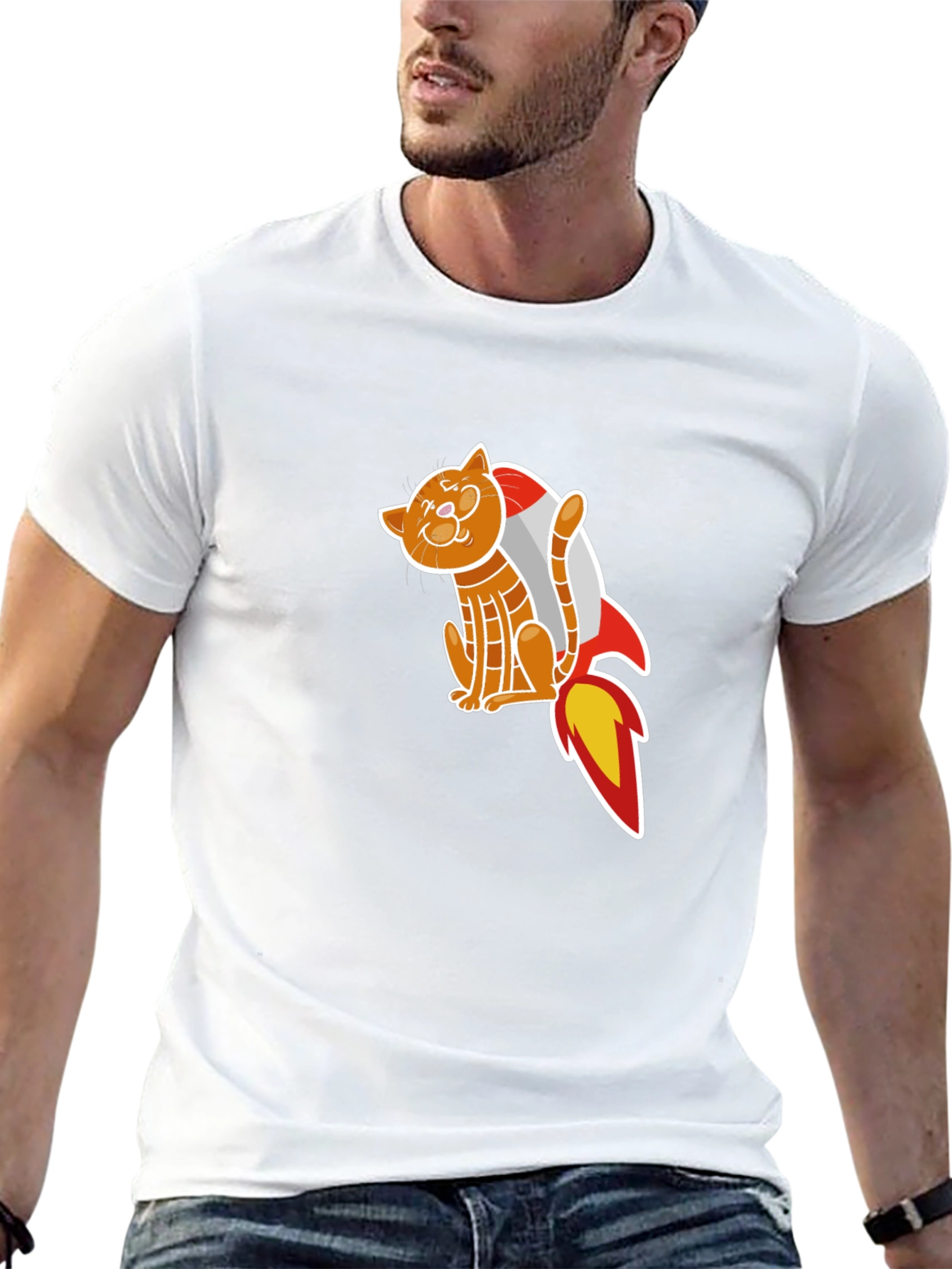 Cat Rocket T-Shirt - Black Graphic Tee