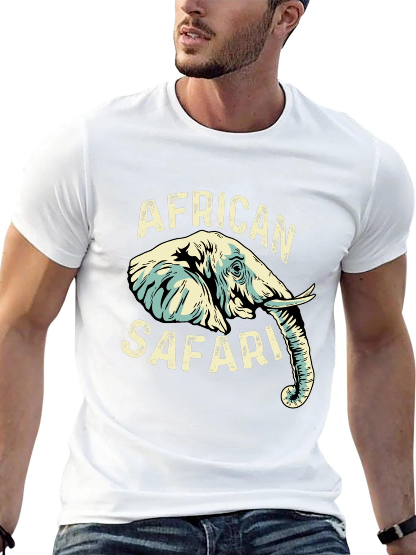African Safari Elephant Graphic Print Black T-Shirt