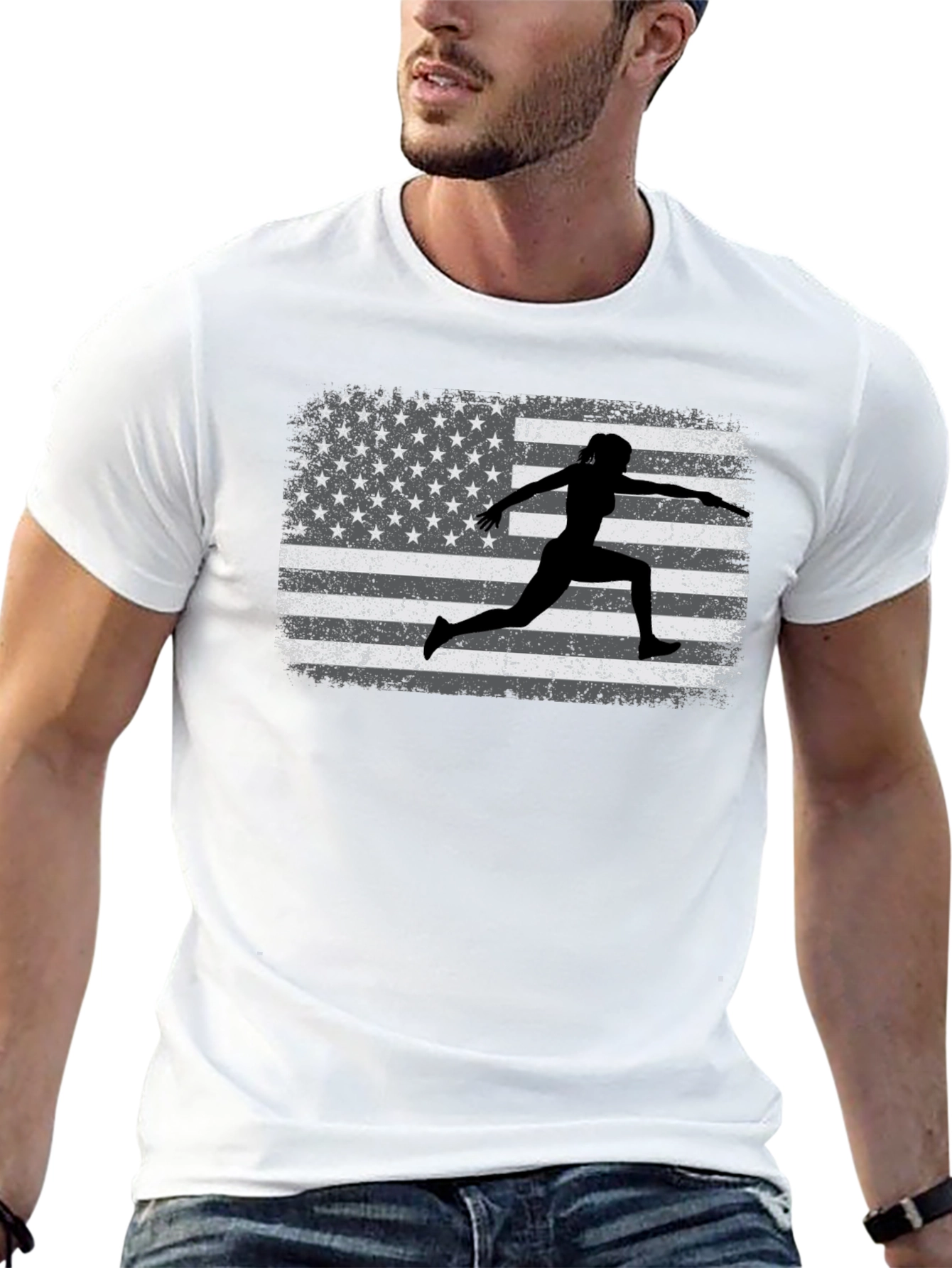 American Flag Fencing Silhouette T-Shirt