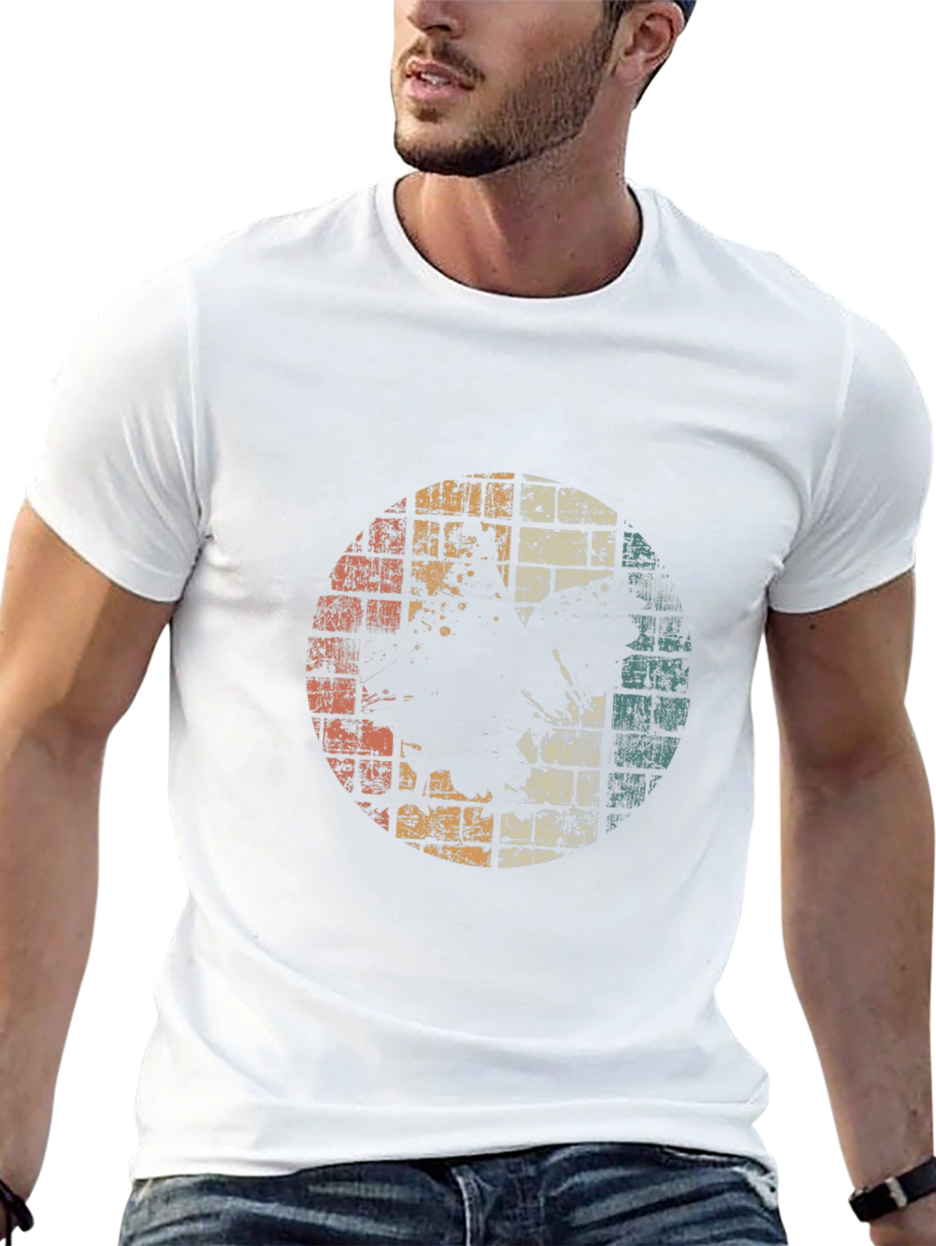 Retro Graphic Tee - Distressed Circle Design