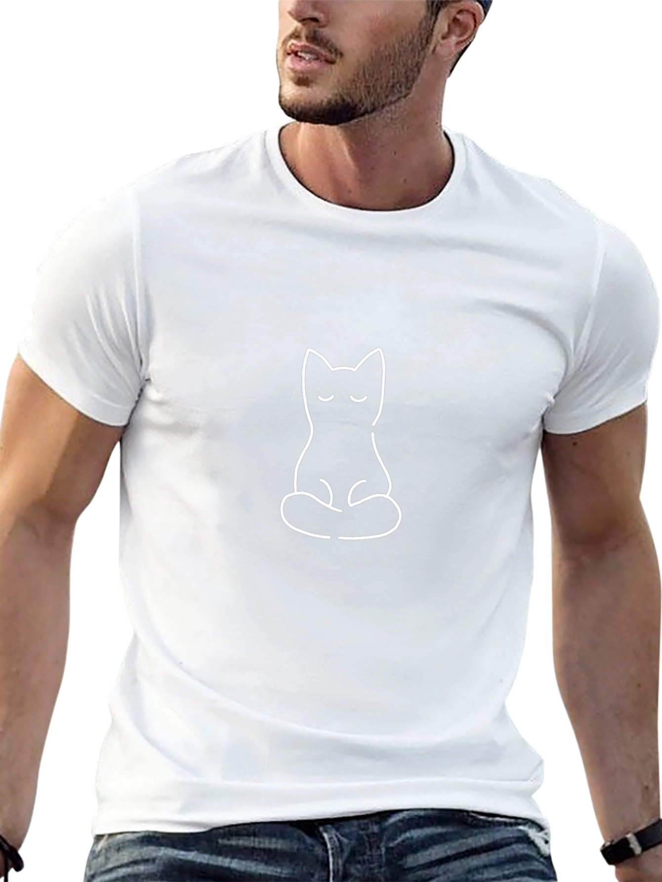 Meditating Cat Graphic Tee - Black Cotton