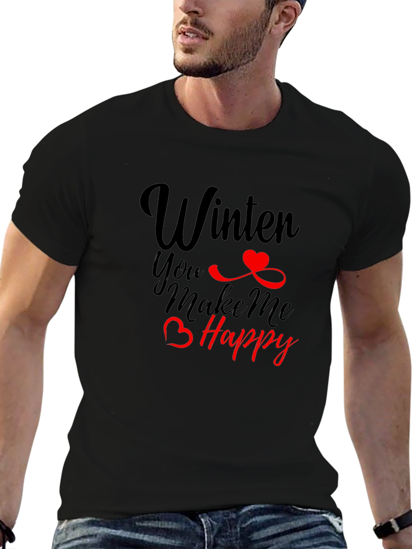 Winter Makes Me Happy Black T-Shirt