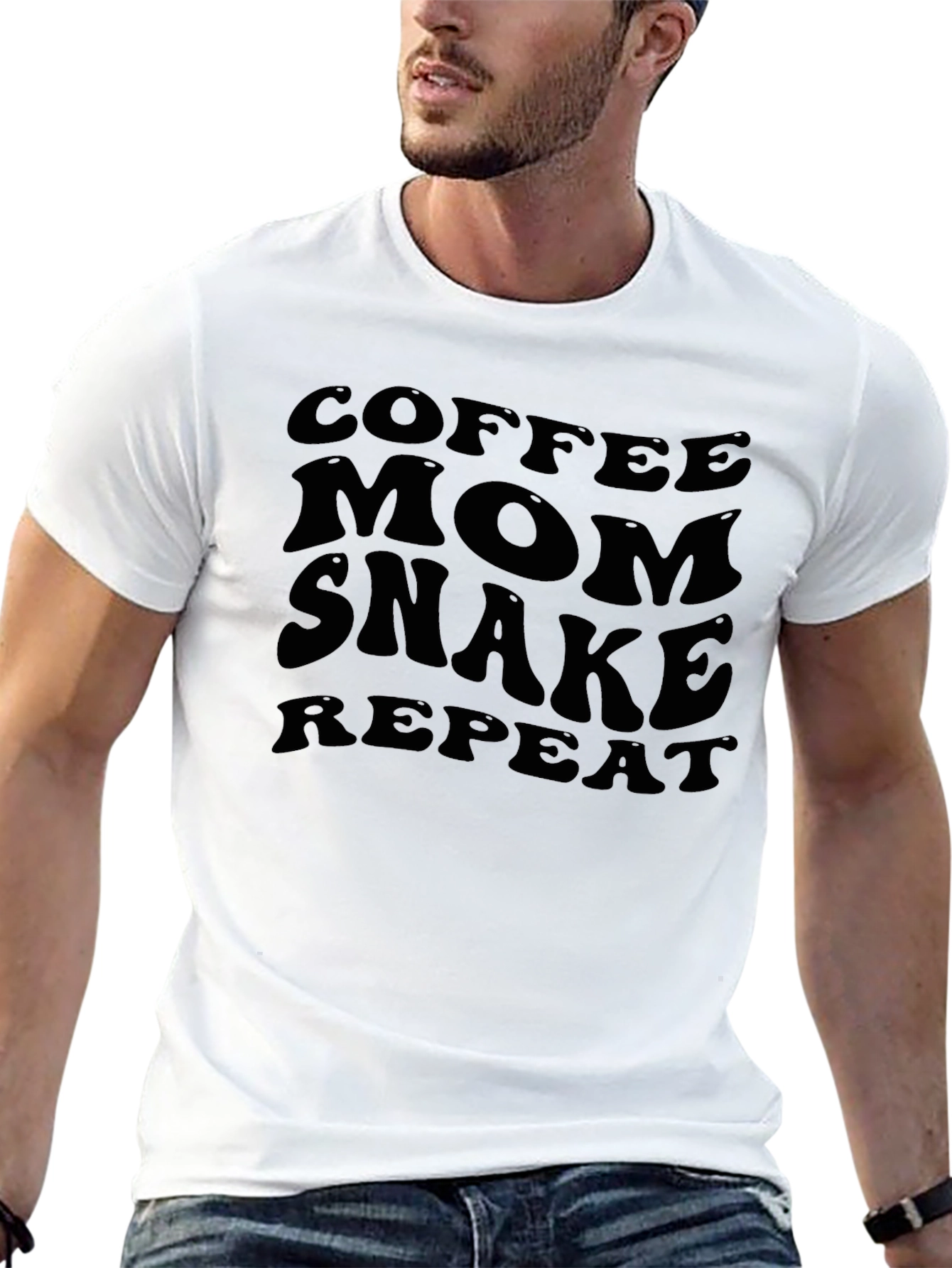 Coffee Mom Snake Repeat Graphic Tee - Black