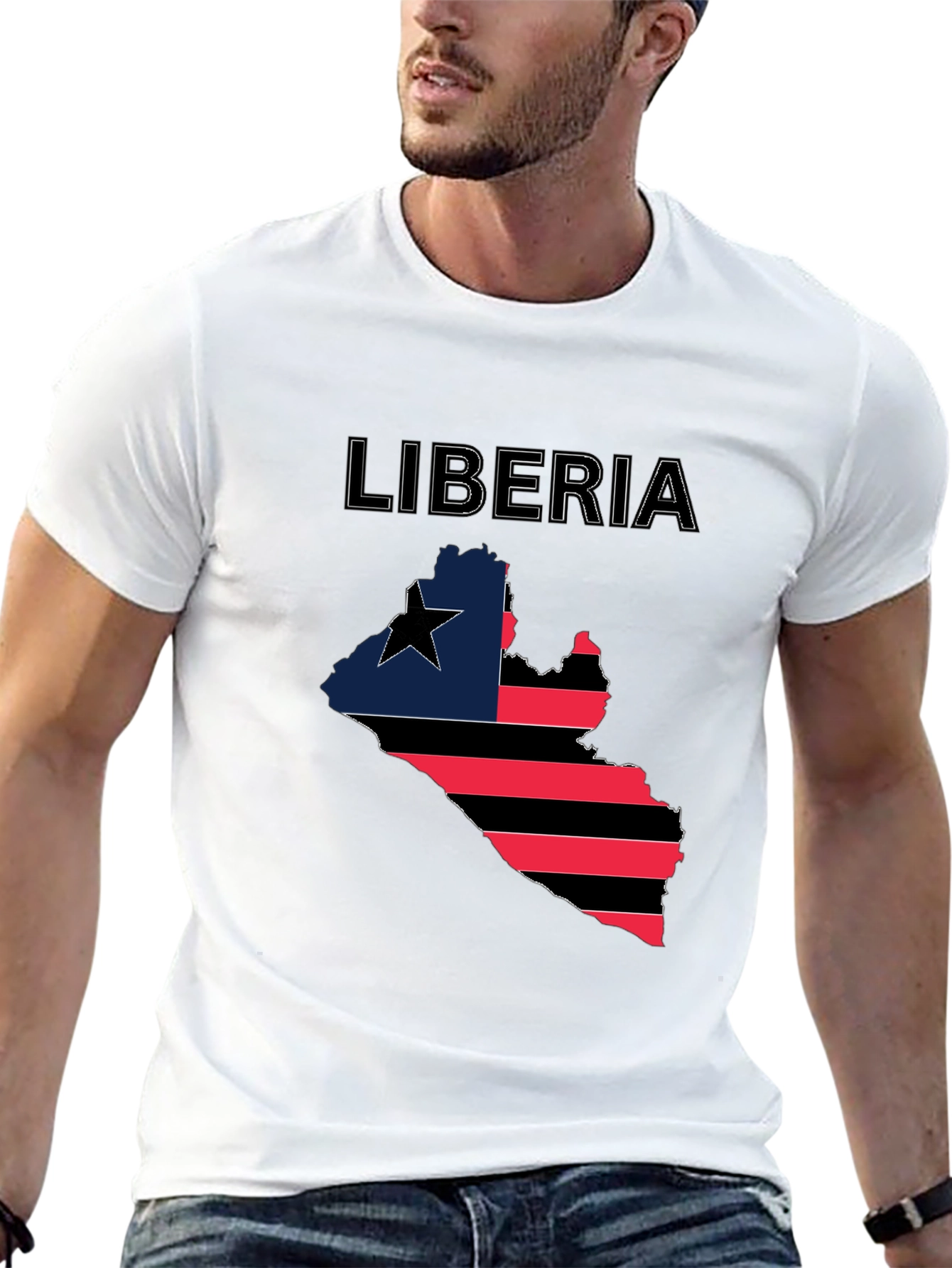 Liberia Flag Map T-Shirt - Black Pride Tee