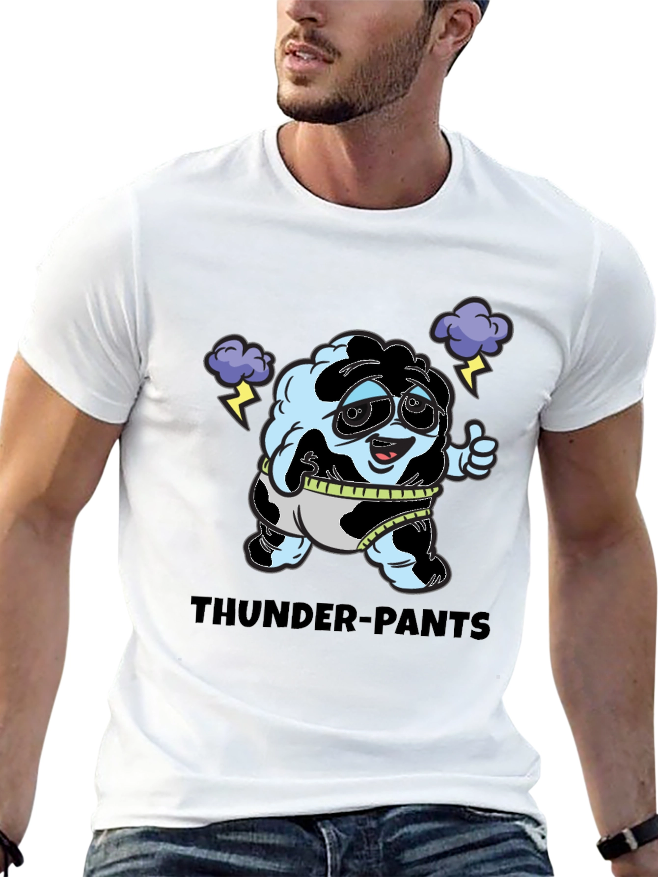 Thunder-Pants Cartoon Black T-Shirt