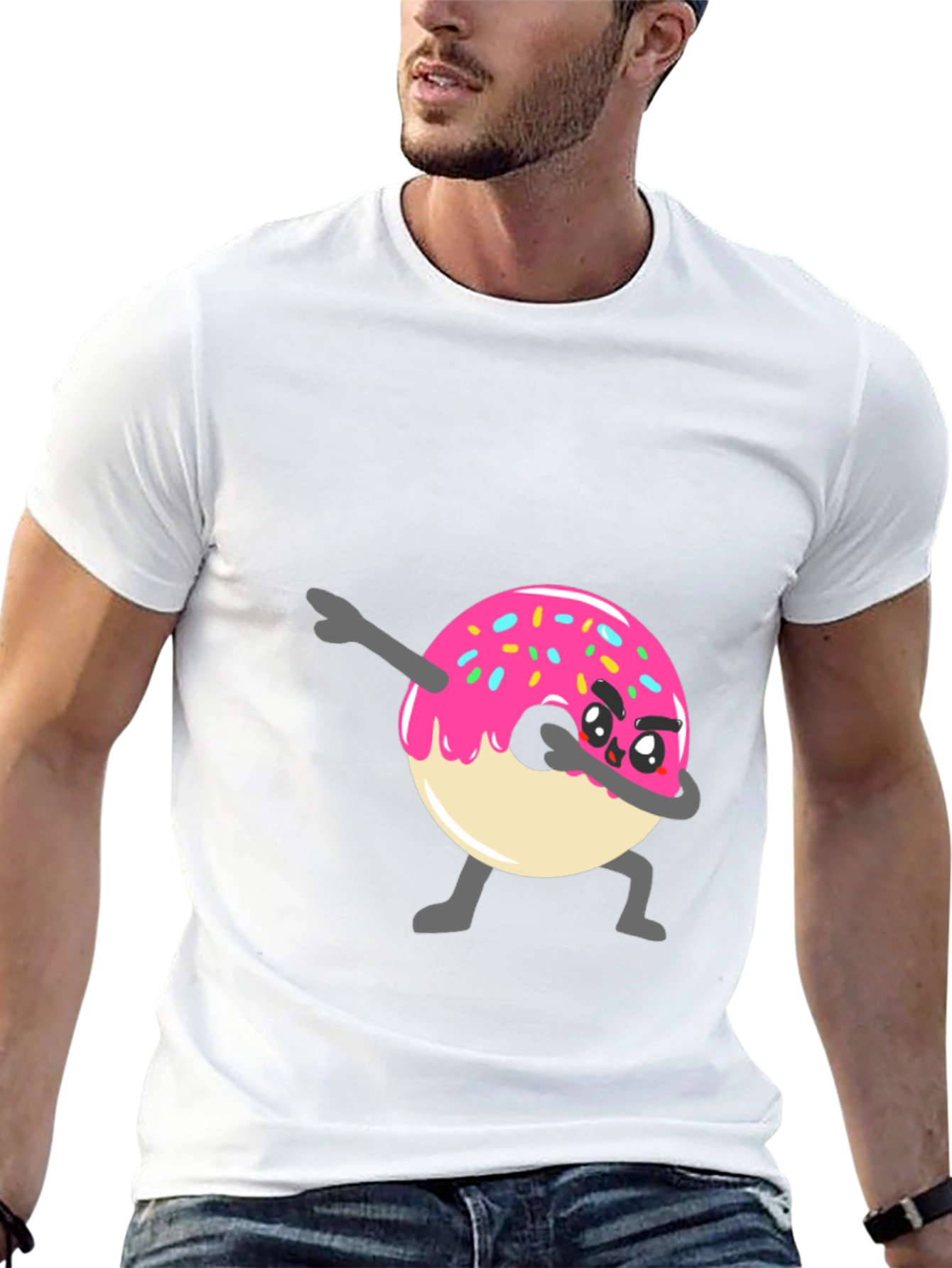 Dabbing Donut Graphic Tee - Funny Cartoon T-Shirt