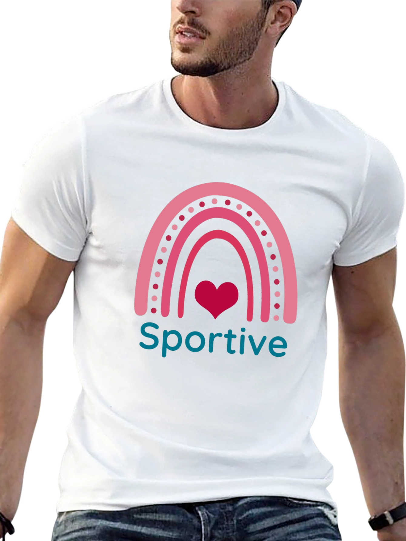 Sportive Rainbow Heart Graphic Tee - Black
