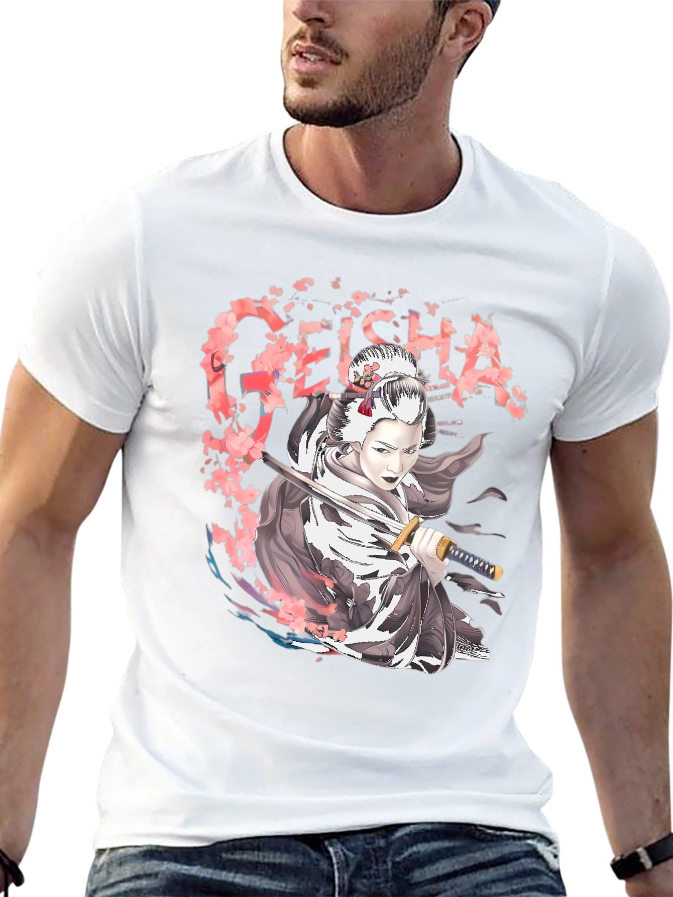 Geisha Graphic Tee - Japanese Sword T-Shirt