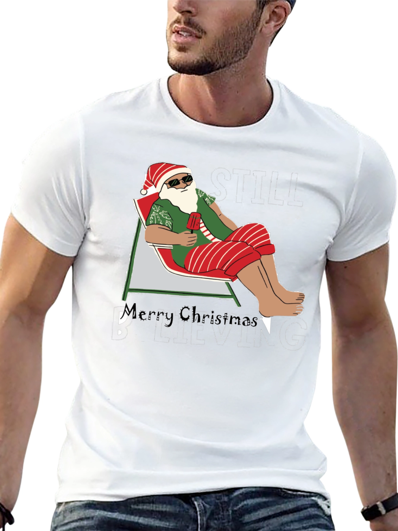 Santa Beach T-Shirt - Merry Christmas Believing Still