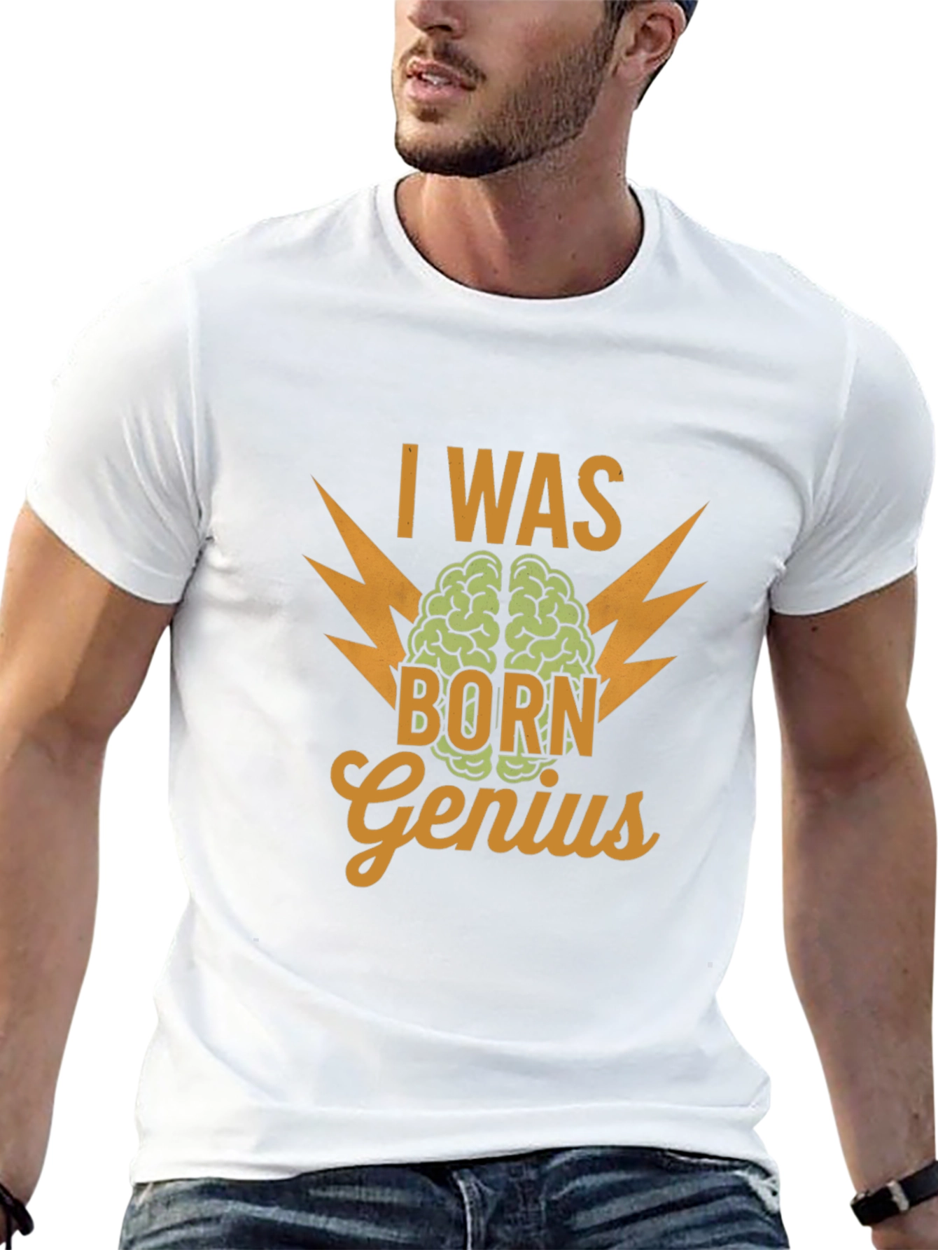 I Was Born Genius Black Graphic T-Shirt