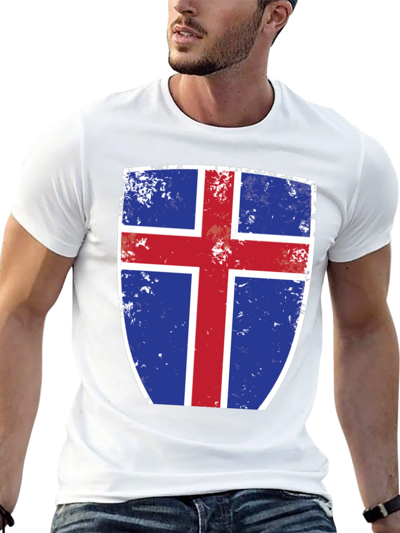 Icelandic Flag Shield Graphic Tee - Black Cotton T-Shirt