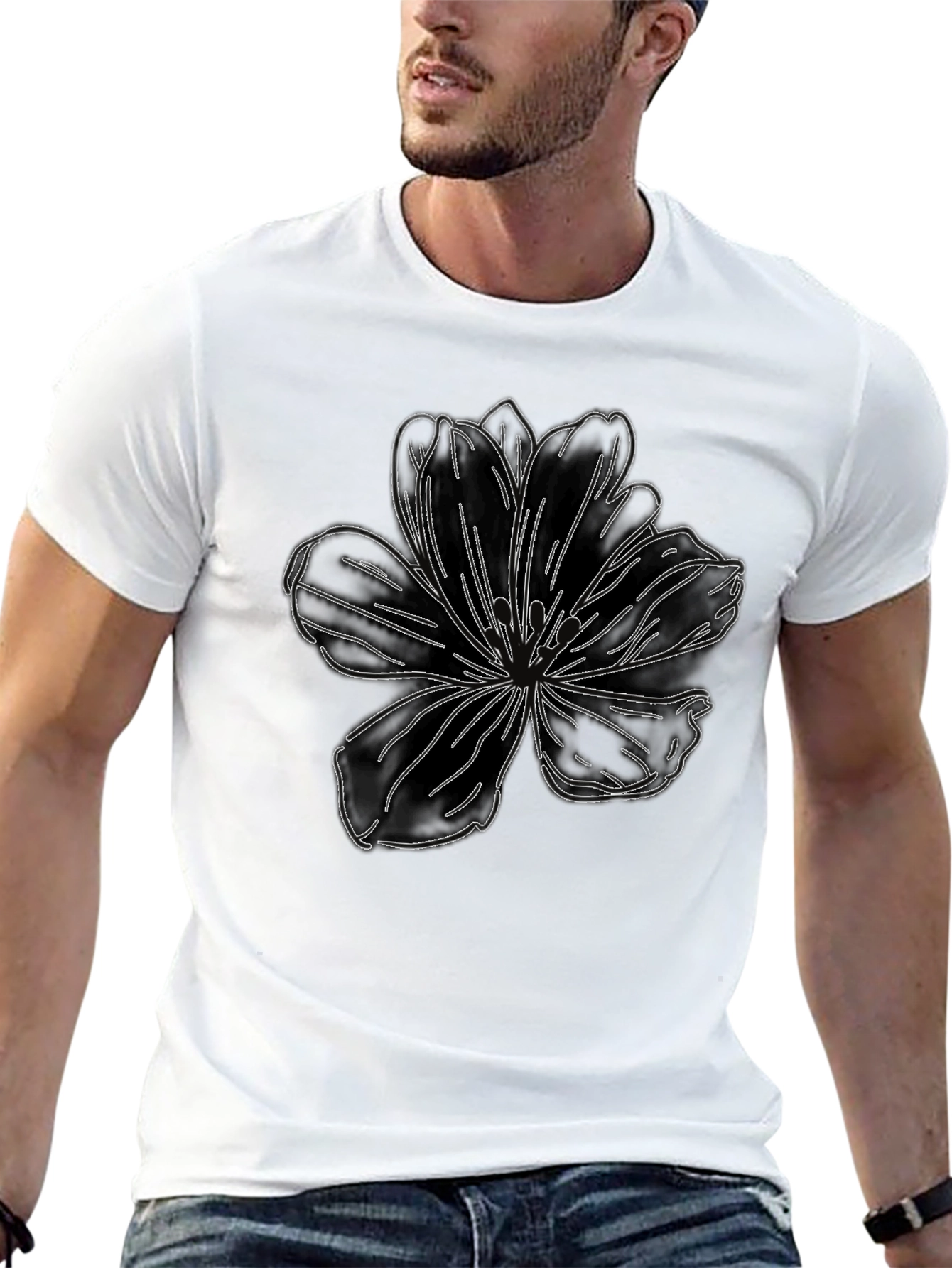 Black Floral Outline Graphic Tee