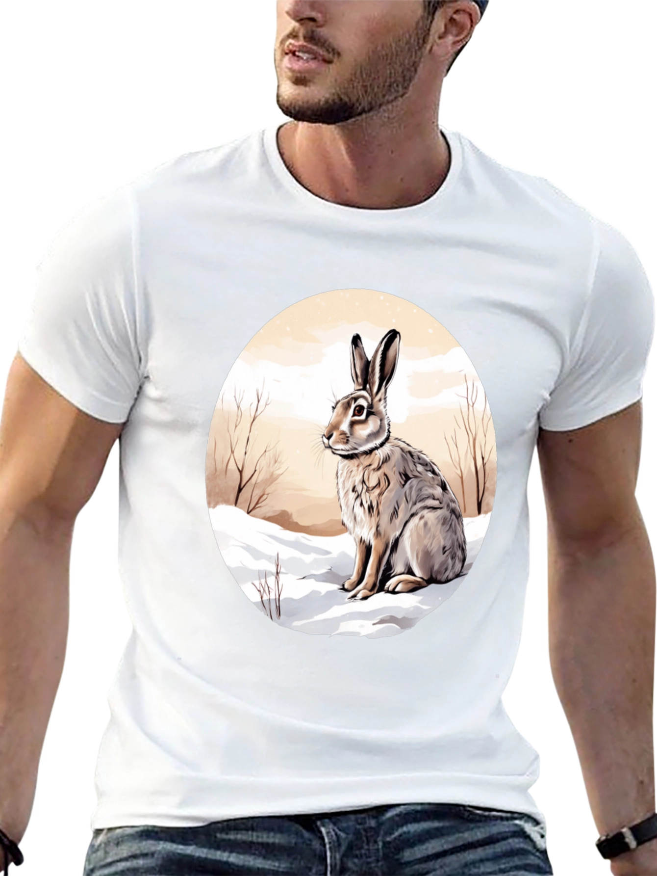 Rabbit in Winter T-Shirt - Round Graphic Tee